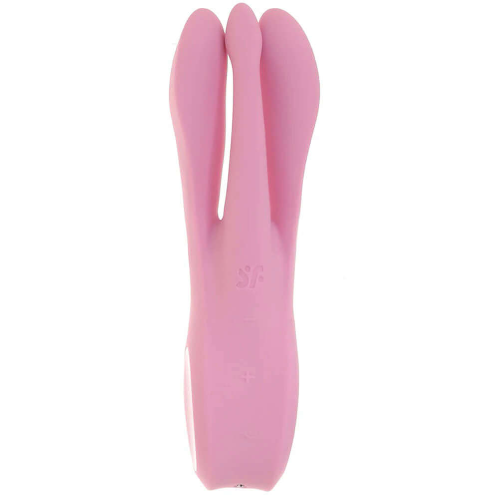 Pink Threesome 1 vibrator by Satisfyer, featuring a sleek, curvy design for dual stimulation and comfort.