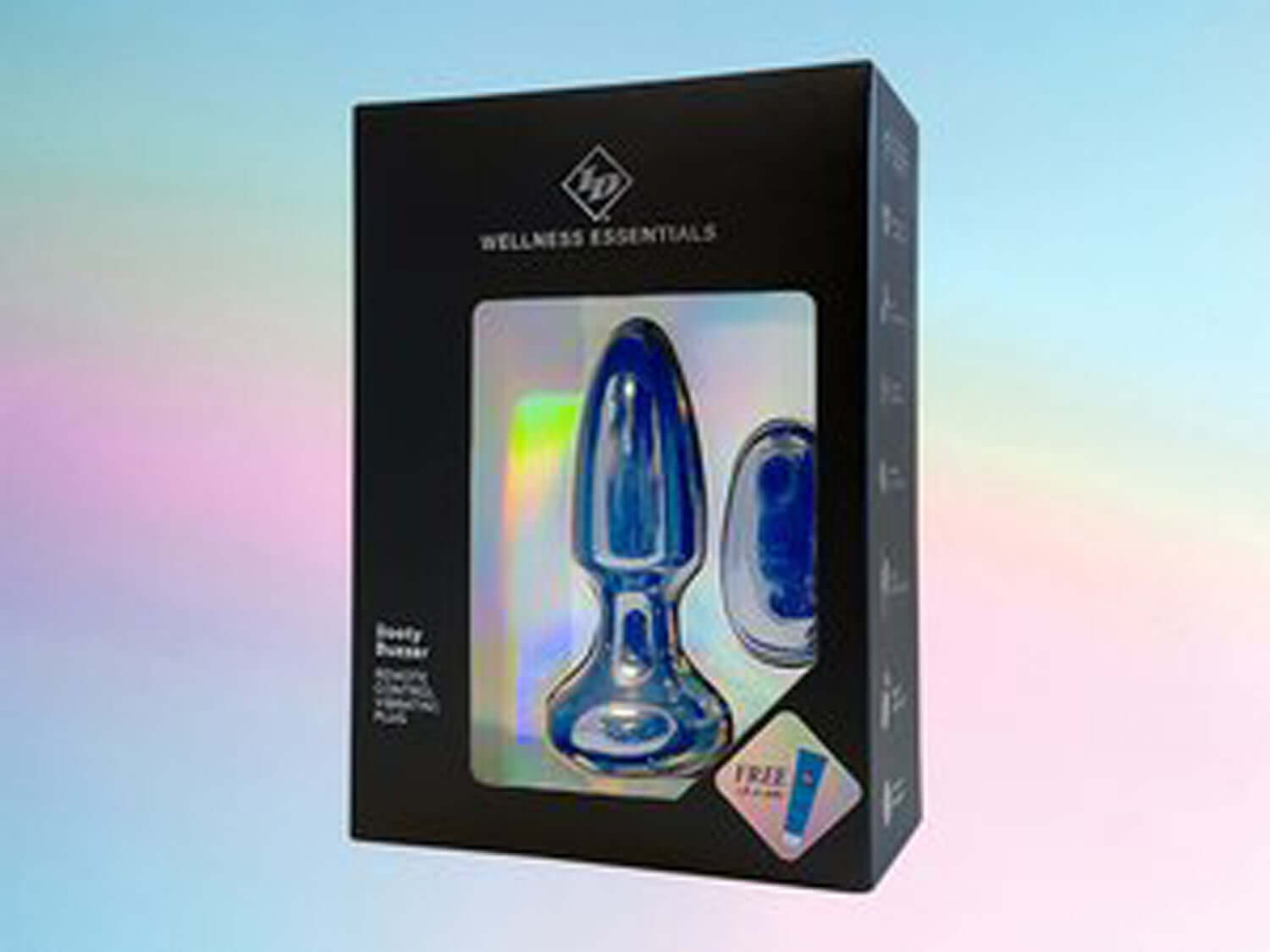 Booty Buzzer remote control vibrating plug in blue packaging, showcasing wellness essentials for pleasure enhancement.