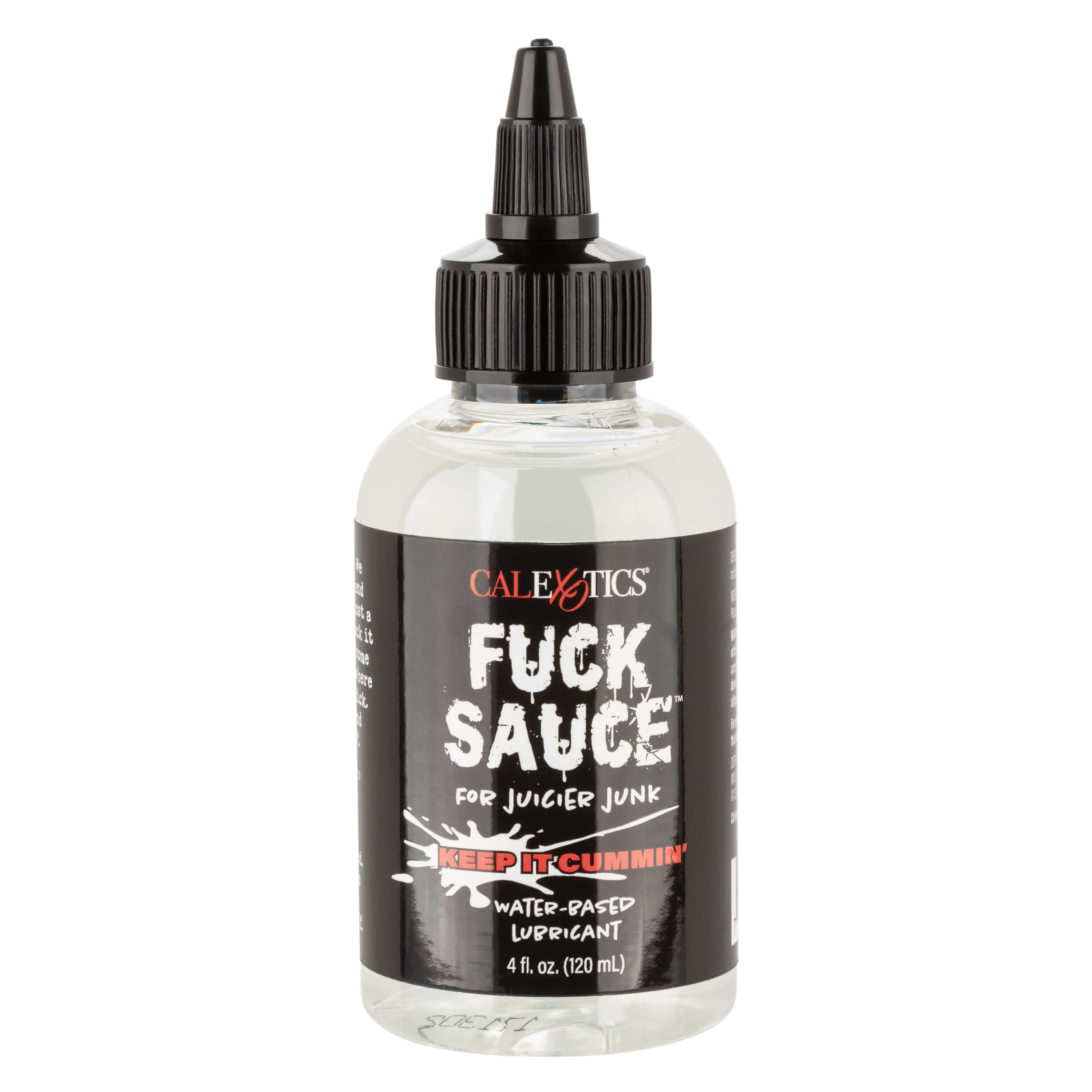 Fuck Sauce Water-Based Lubricant 4 Oz bottle with black label and easy-apply nozzle for enhanced intimate pleasure