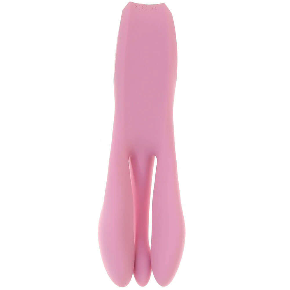 Threesome 1 vibrator in pink, featuring a silky, curvy design for dual stimulation of clitoris and outer sweet spots.