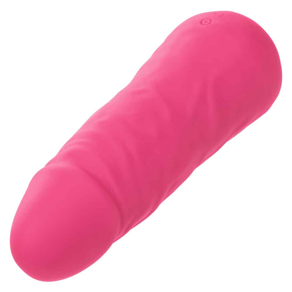 Mini Vibrating Studs Dildo in pink, featuring a compact 4.25" liquid silicone design with 10 intense vibration functions for powerful pleasure.