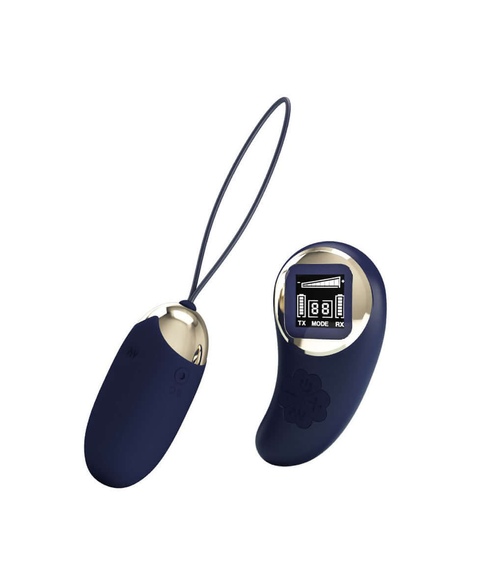 Mina Vibrating Remote Control Egg in Blue with 10 powerful vibration settings for versatile pleasure and control