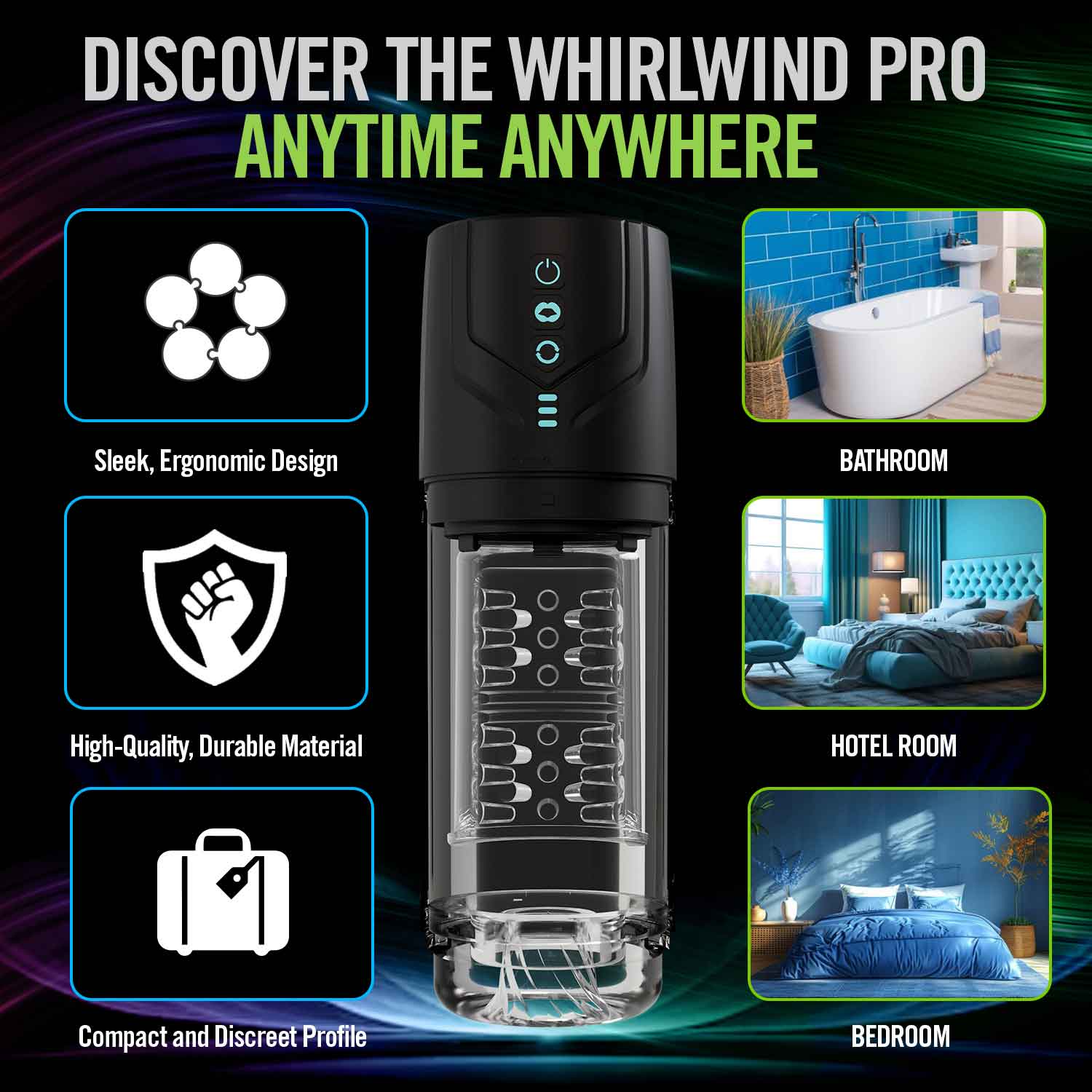 Discover Whirlwind Pro Masturbator - Sleek Design, Superior Materials, Discreet and Portable - Enjoy in Bathroom, Hotel Room, or Bedroom