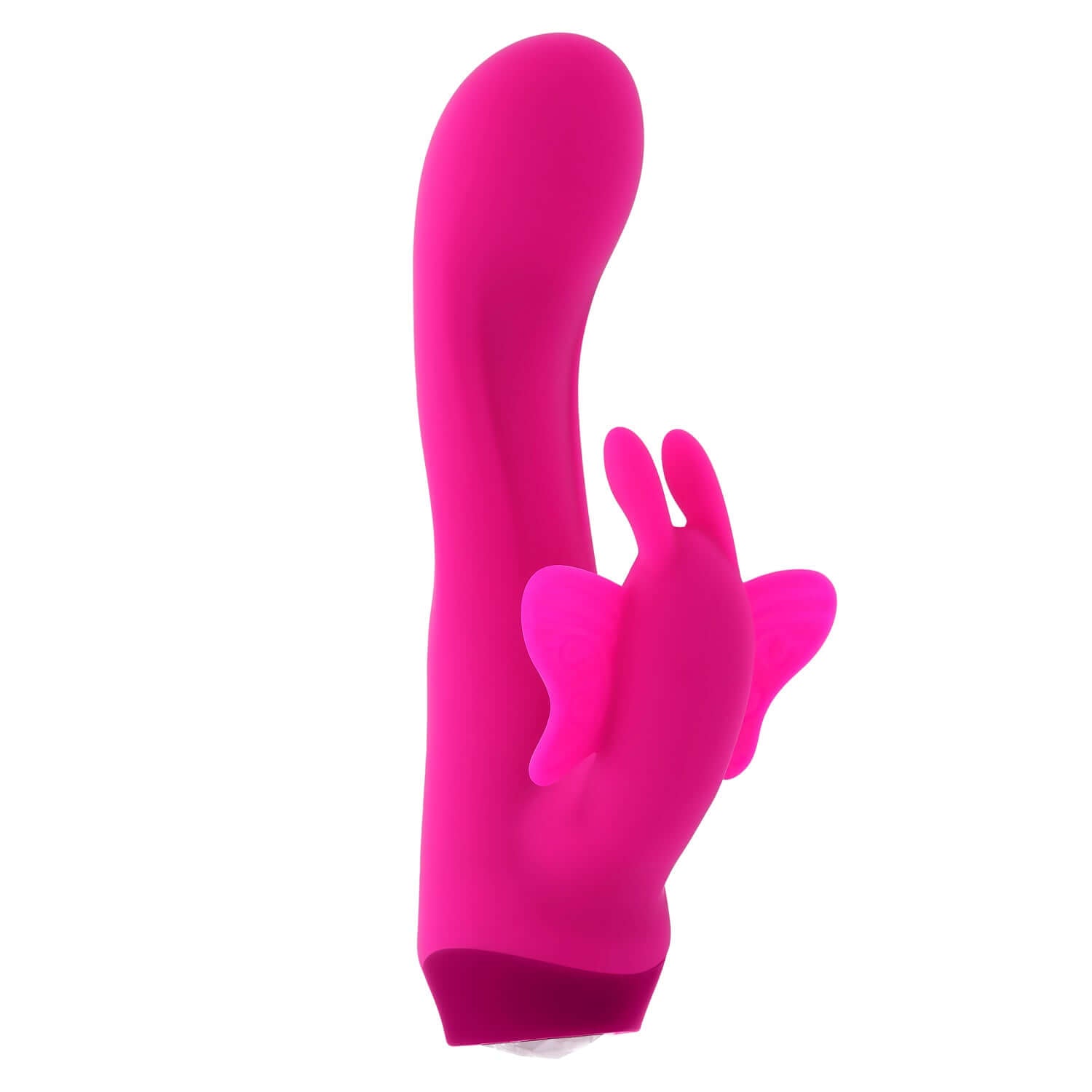 Butterfly Love Rabbit Vibrator in pink, featuring a curved shaft and butterfly stimulator for deep vibrations.