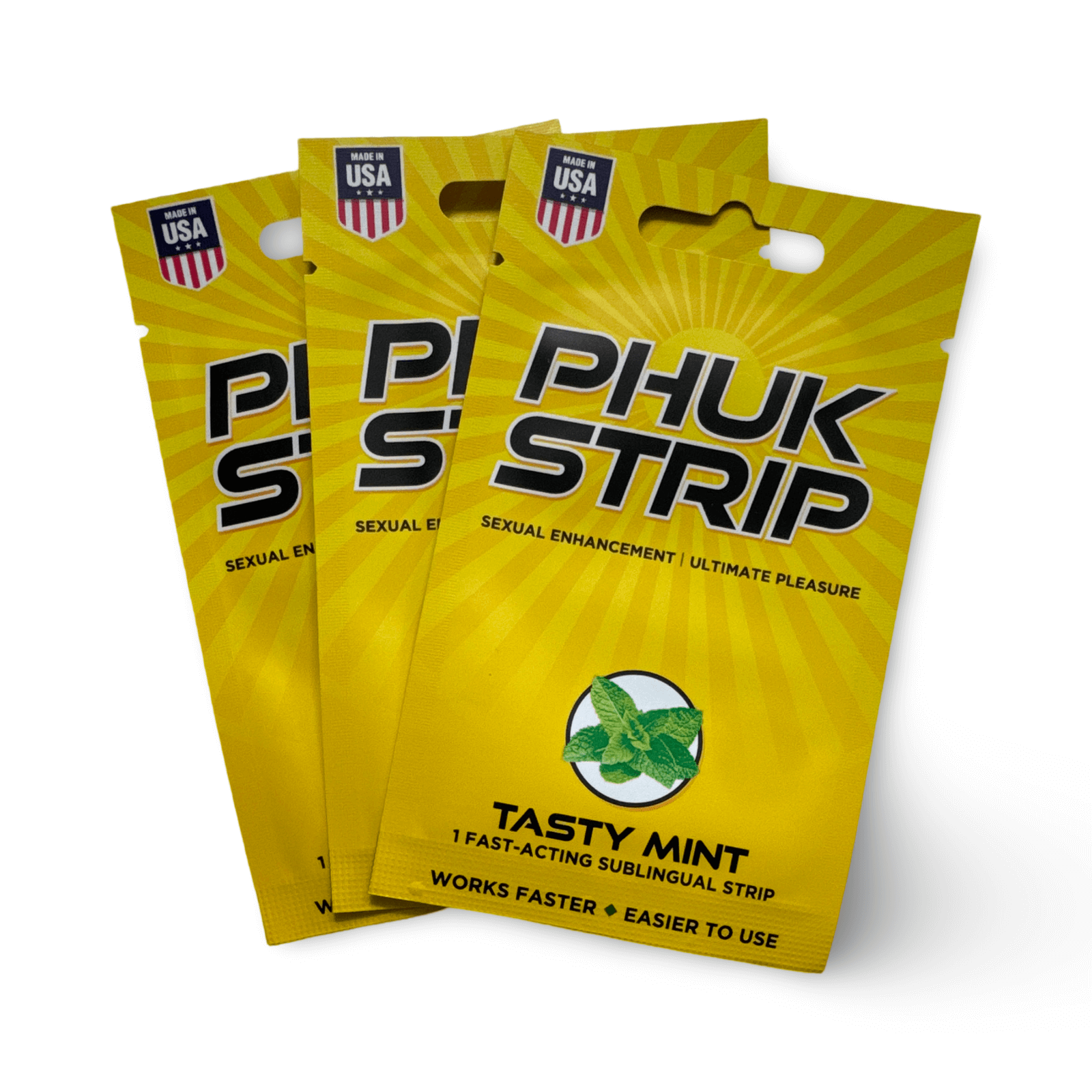 Phuk Strip Sexual Enhancement Ultimate Pleasure Mint Sublingual Strip 3-pack, fast-acting, made in the USA.