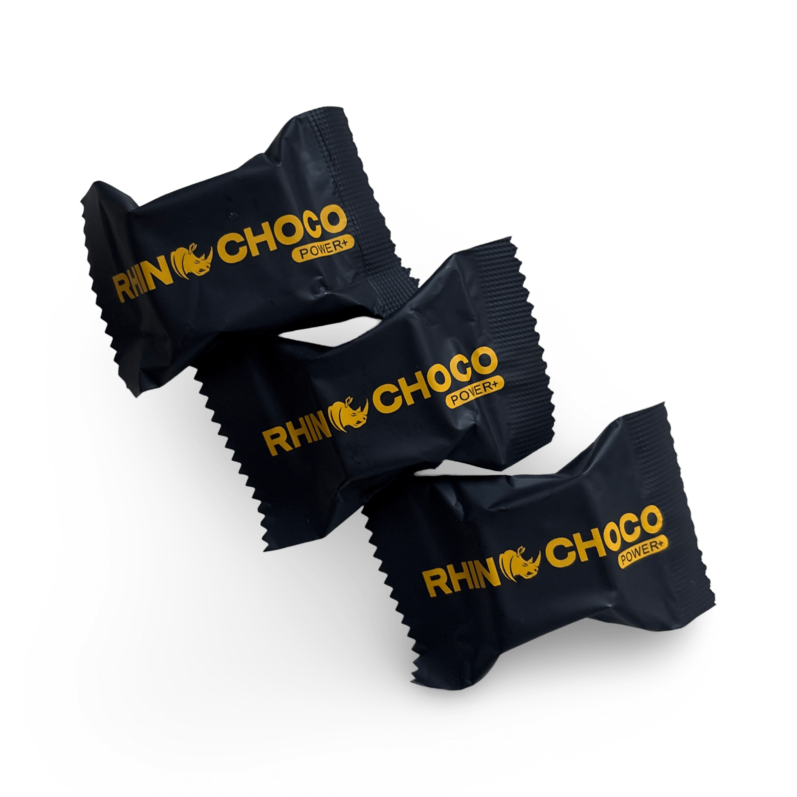 Rhino-Choco VIP Power Chocolate packaging for premium male enhancement wrapped in black and gold.