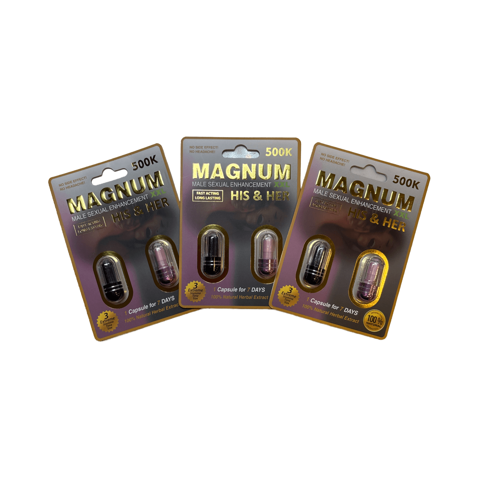 Magnum His & Her Male Sexual Enhancement capsules in packaging - 100% natural performance booster for stamina and vitality.