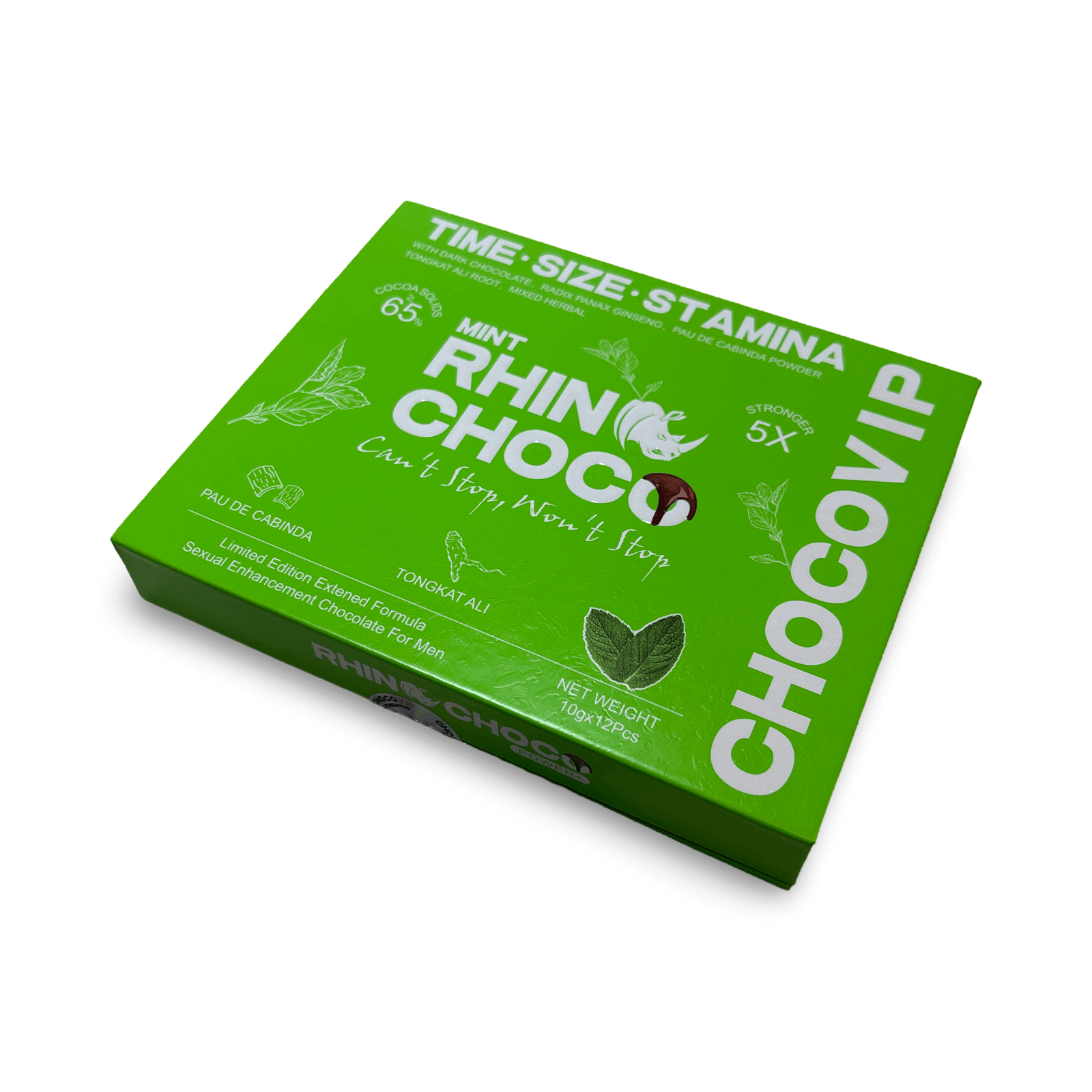 Mint Rhino Choco VIP box for men, featuring 12 pieces designed to enhance performance and intimacy.