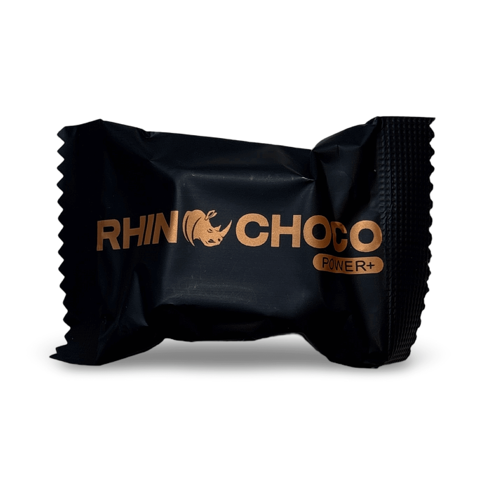 Rhino Rum Chocolate VIP wrapped in sleek black packaging, featuring gold logo and Power+ branding, size 10g.