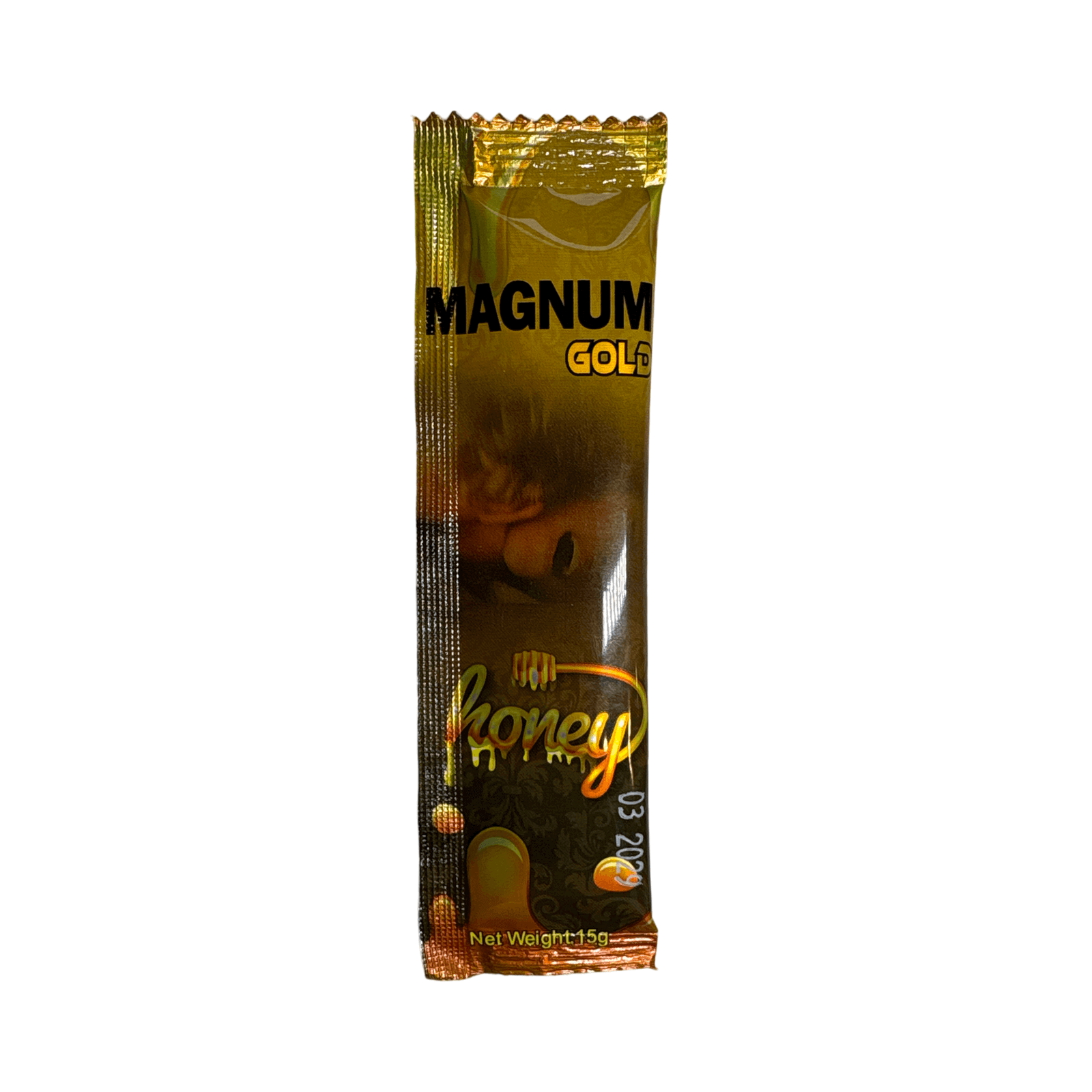 Magnum Gold Honey 15g sexual enhancement product packaging designed for fast-acting libido boost.