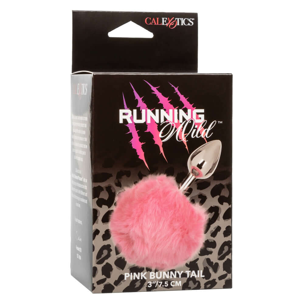 Packaging of Running Wild Bunny Anal Plug with pink fluffy bunny tail and sleek metallic probe.