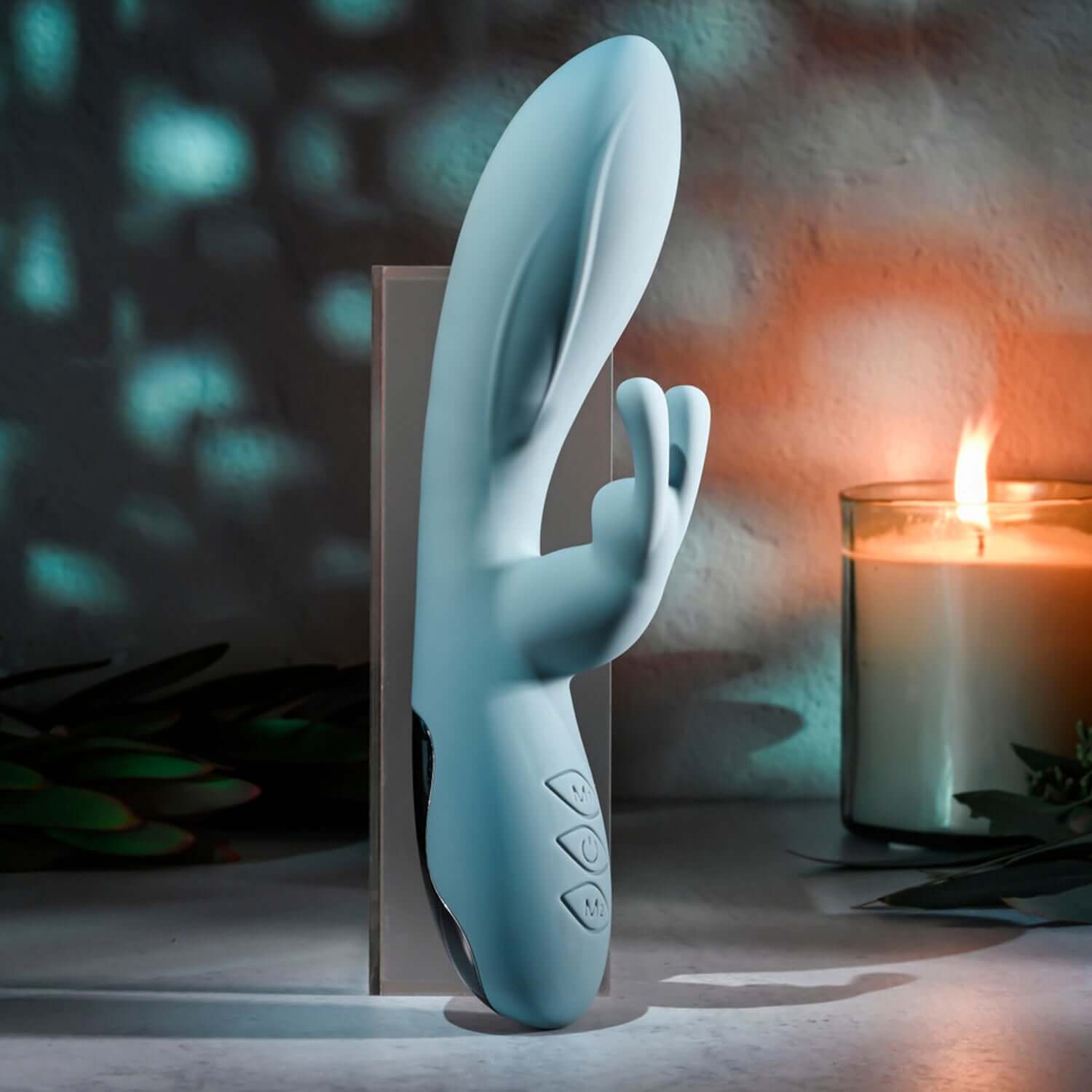 Boss Bunny Rabbit Vibrator in blue, featuring a sleek design with dual motors and textured shaft for enhanced stimulation.