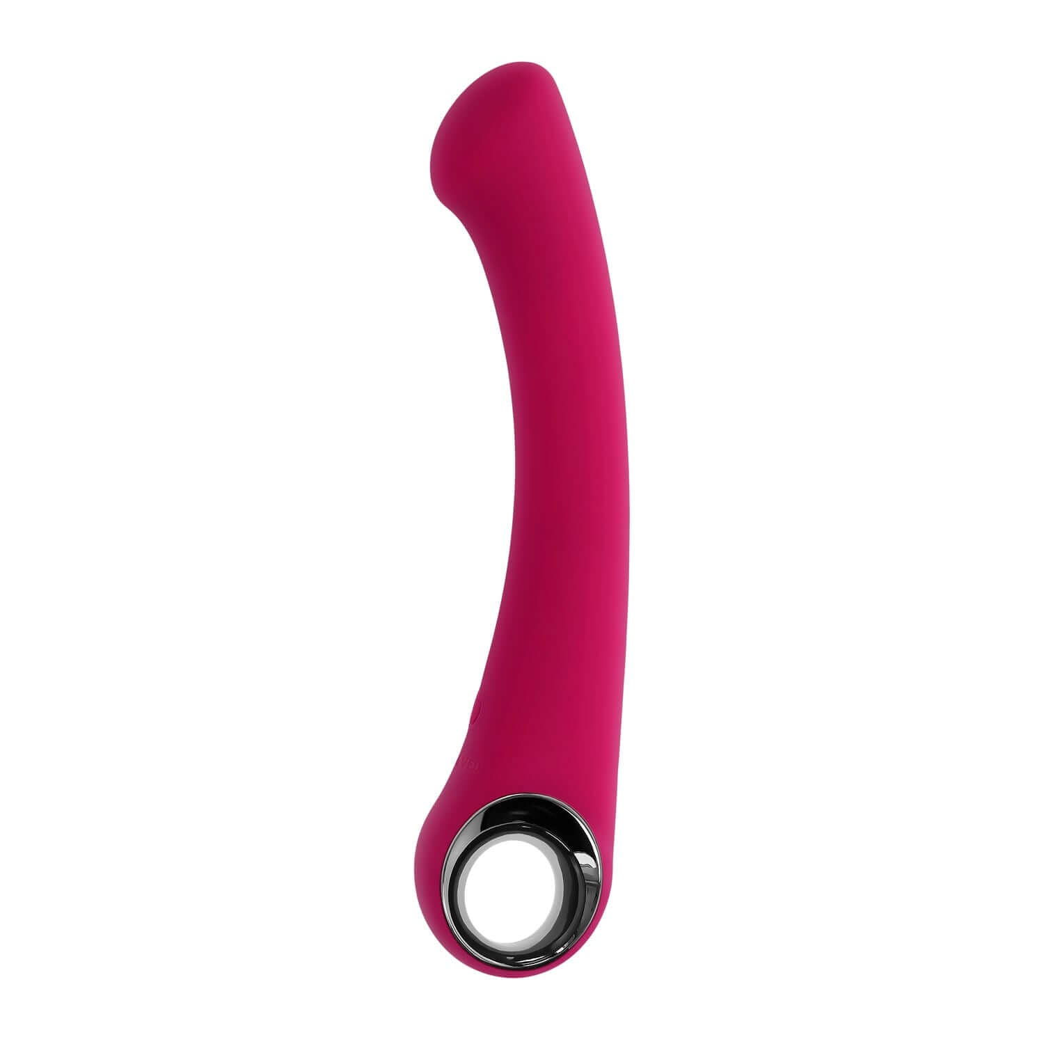 Burgundy G-spot vibrator with flexible slim shaft and stylish chrome ring handle for enhanced comfort.