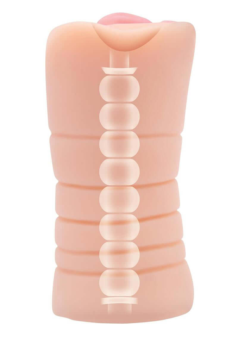 Stroke Off Vibrating Stroker - Light with lifelike texture and internal vibrating bullet illustration.