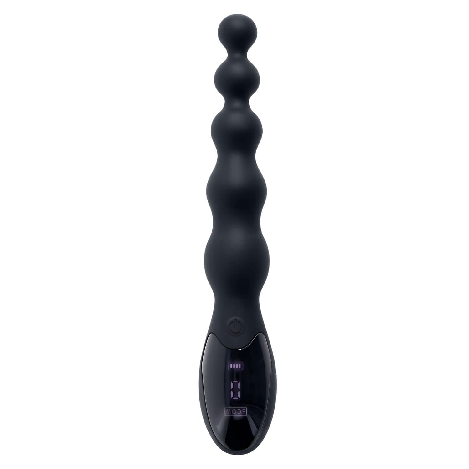 Backdoor Baton Anal Massager in black, featuring flexible beaded design and LED control for 9 vibrating speeds and patterns.