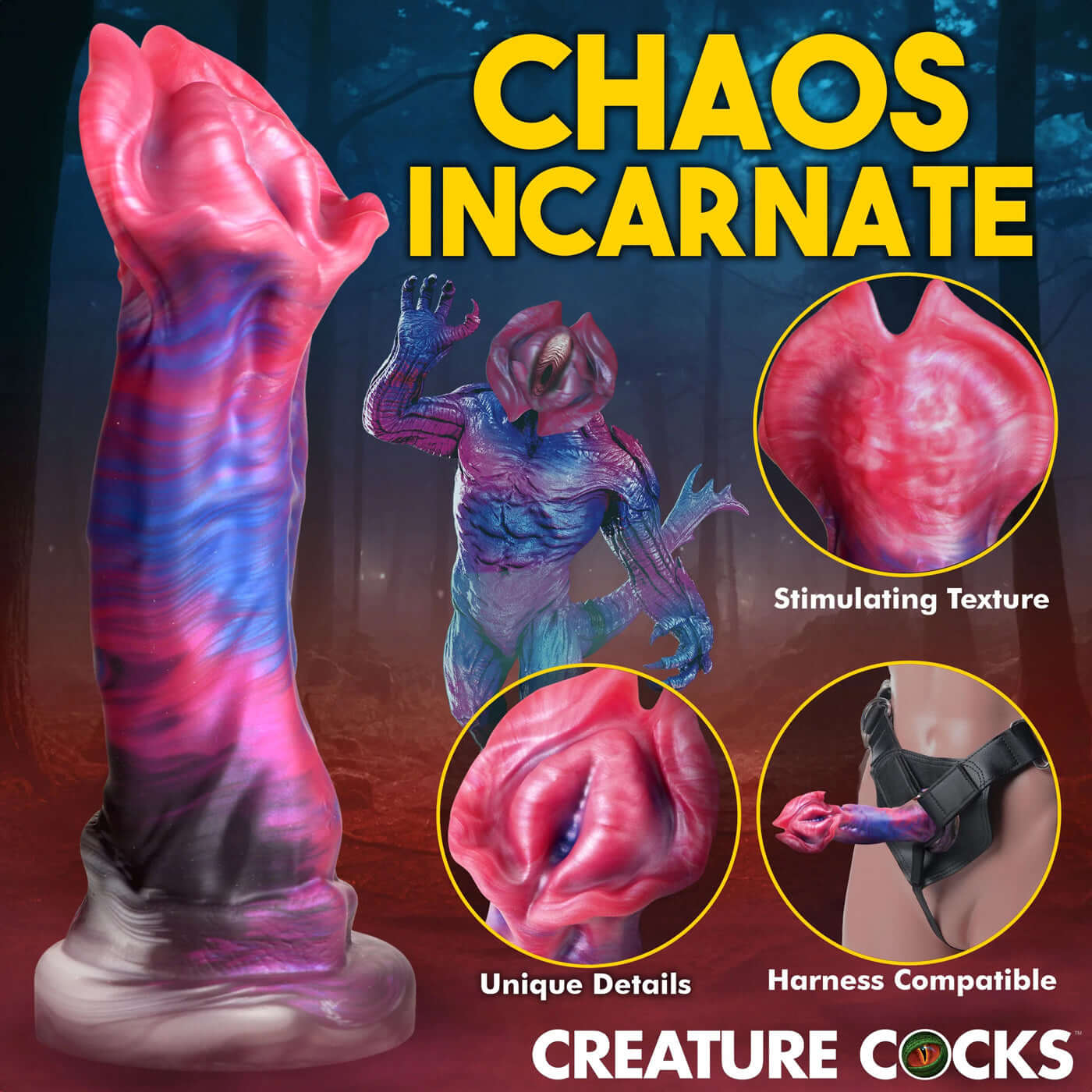 Demogorgon Silicone Dildo with stimulating texture, unique details, harness compatible; Chaos Incarnate by Creature Cocks