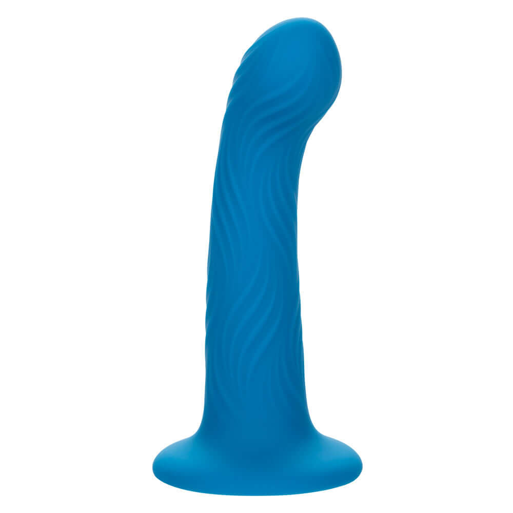 Wave Rider Ripple Dildo in blue with a wavy texture designed for G-probe stimulation and intense pleasure