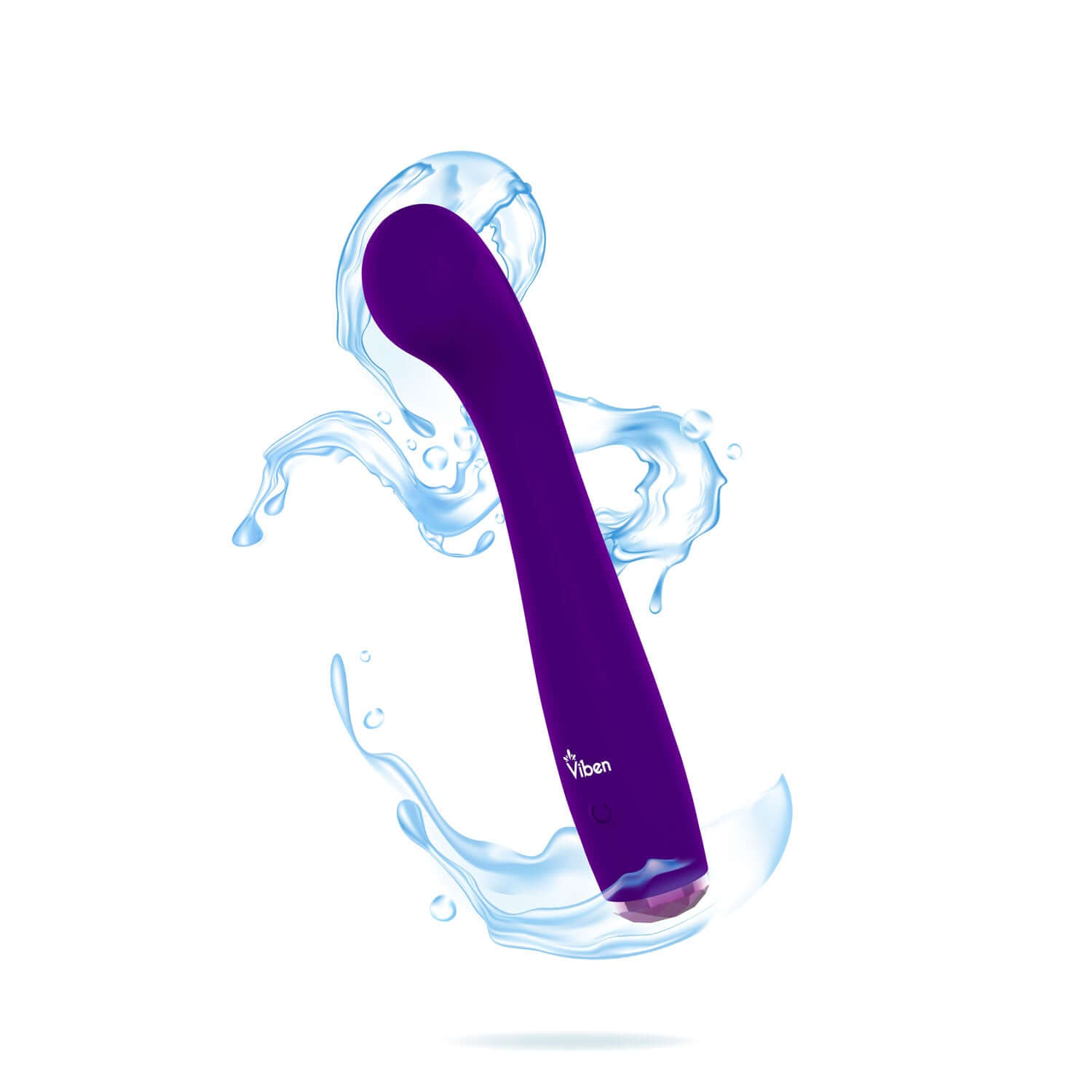 Violet Intense G-Spot Vibe - Viben's Devotion in sleek silicone design with water splashes, ideal for internal g-spot stimulation.