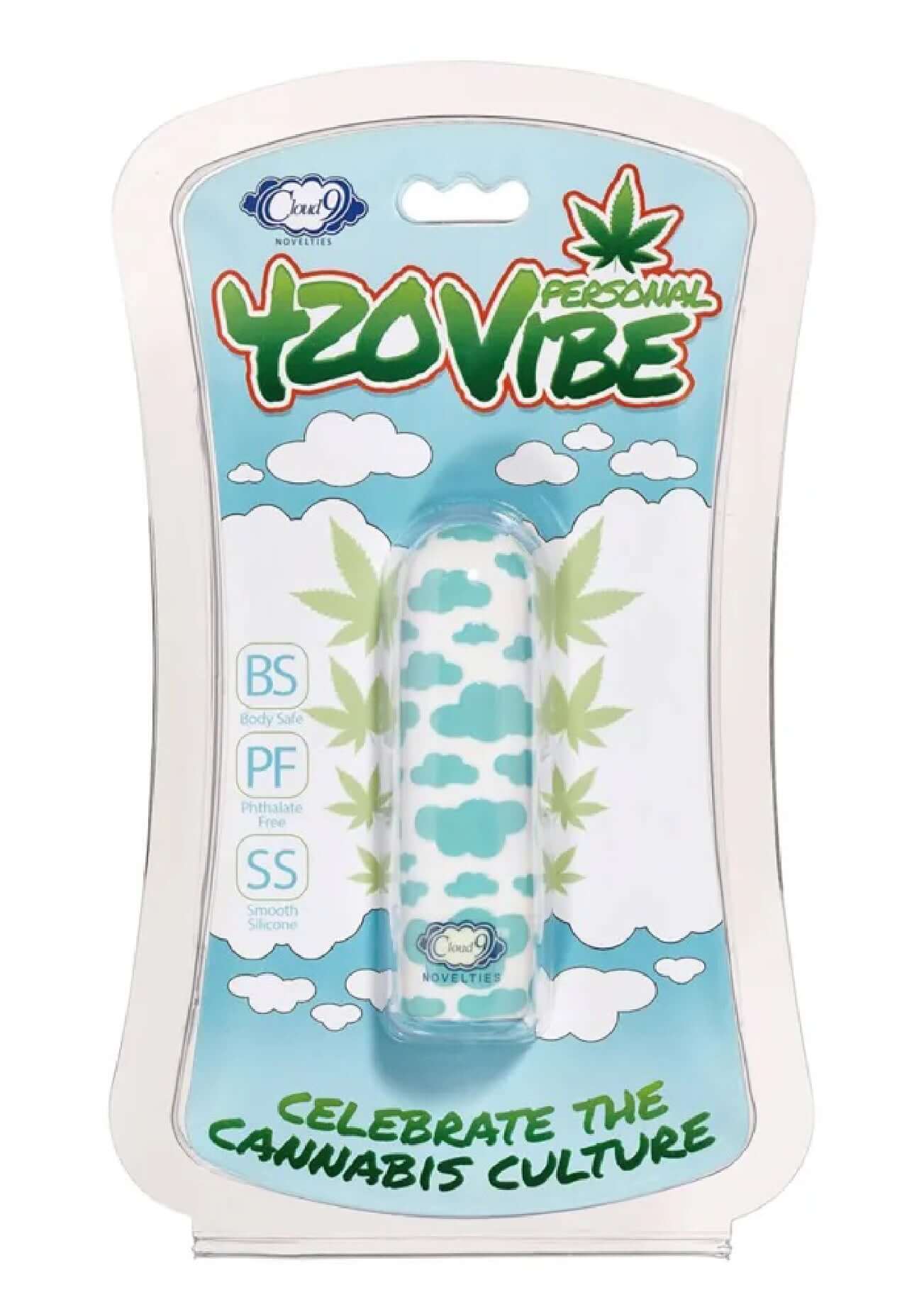 420 Stubby Vibe Cloud - White/blue packaging, petite rechargeable bullet vibrator with 10 vibration patterns from Cloud 9 Novelties.