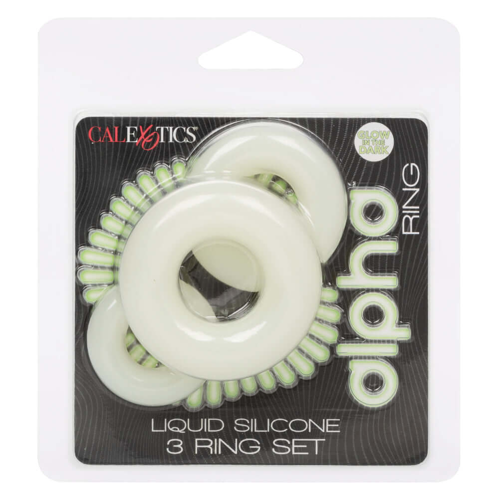 Alpha Glow-In-The-Dark Liquid Silicone 3 Ring Set in Packaging