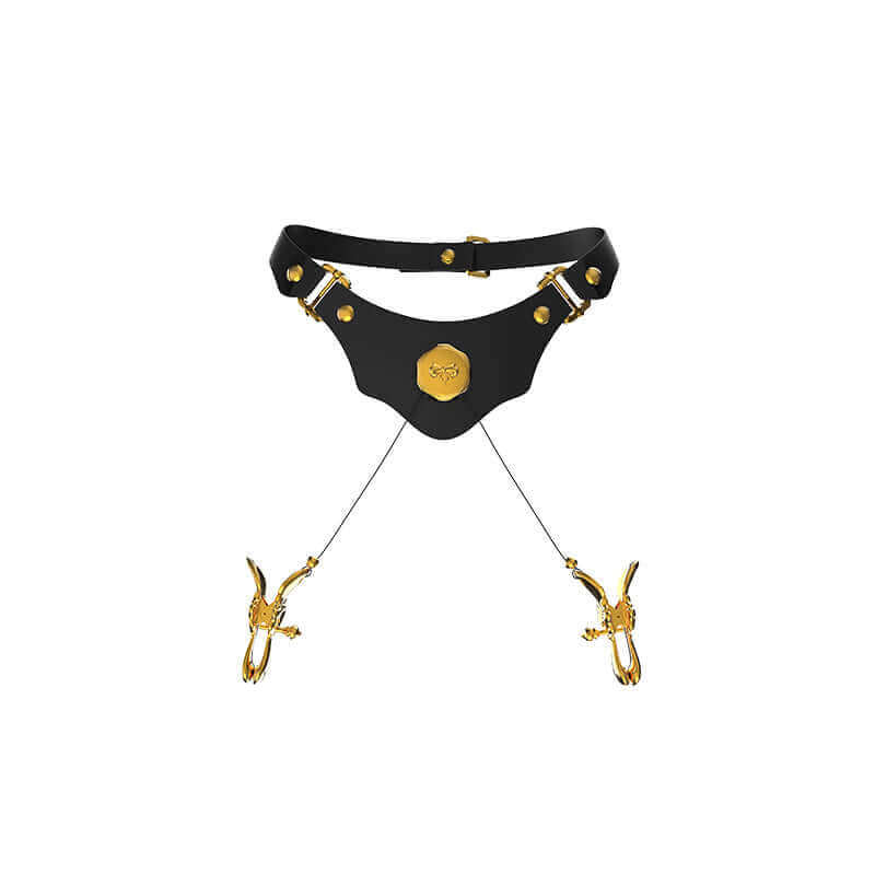 UPKO Mystic Bond Collection collar with pulling nipple clamps featuring BOA Fit System in black and gold design.