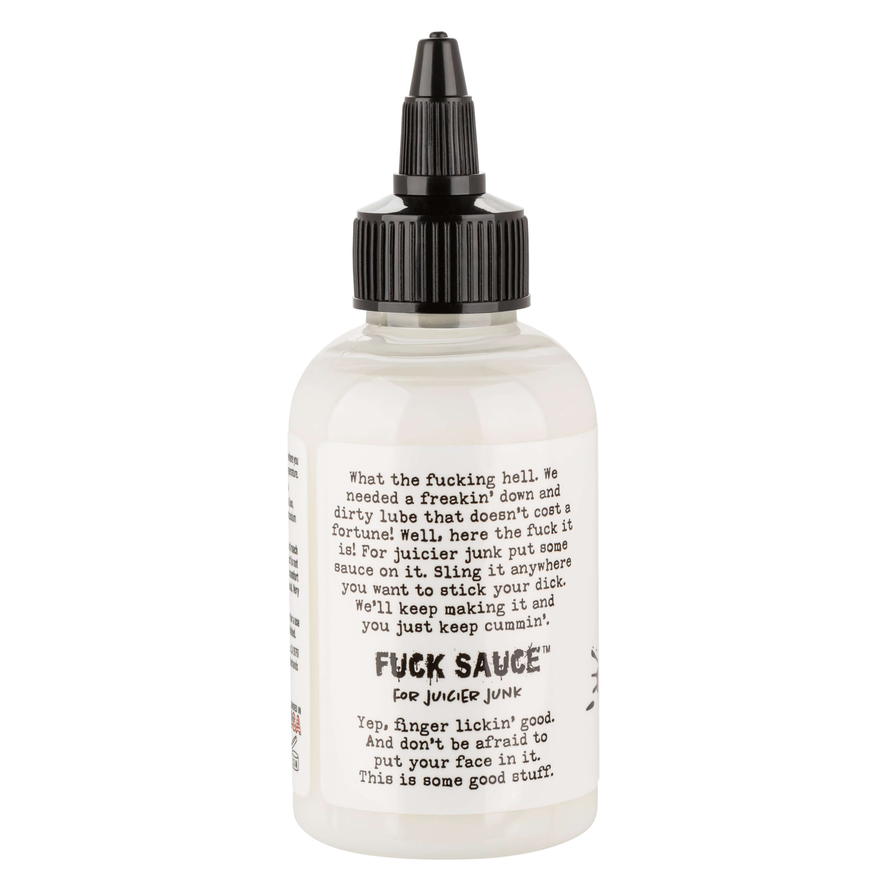 Fuck Sauce Cum Scented Lubricant 4 Oz Bottle with Text on Label