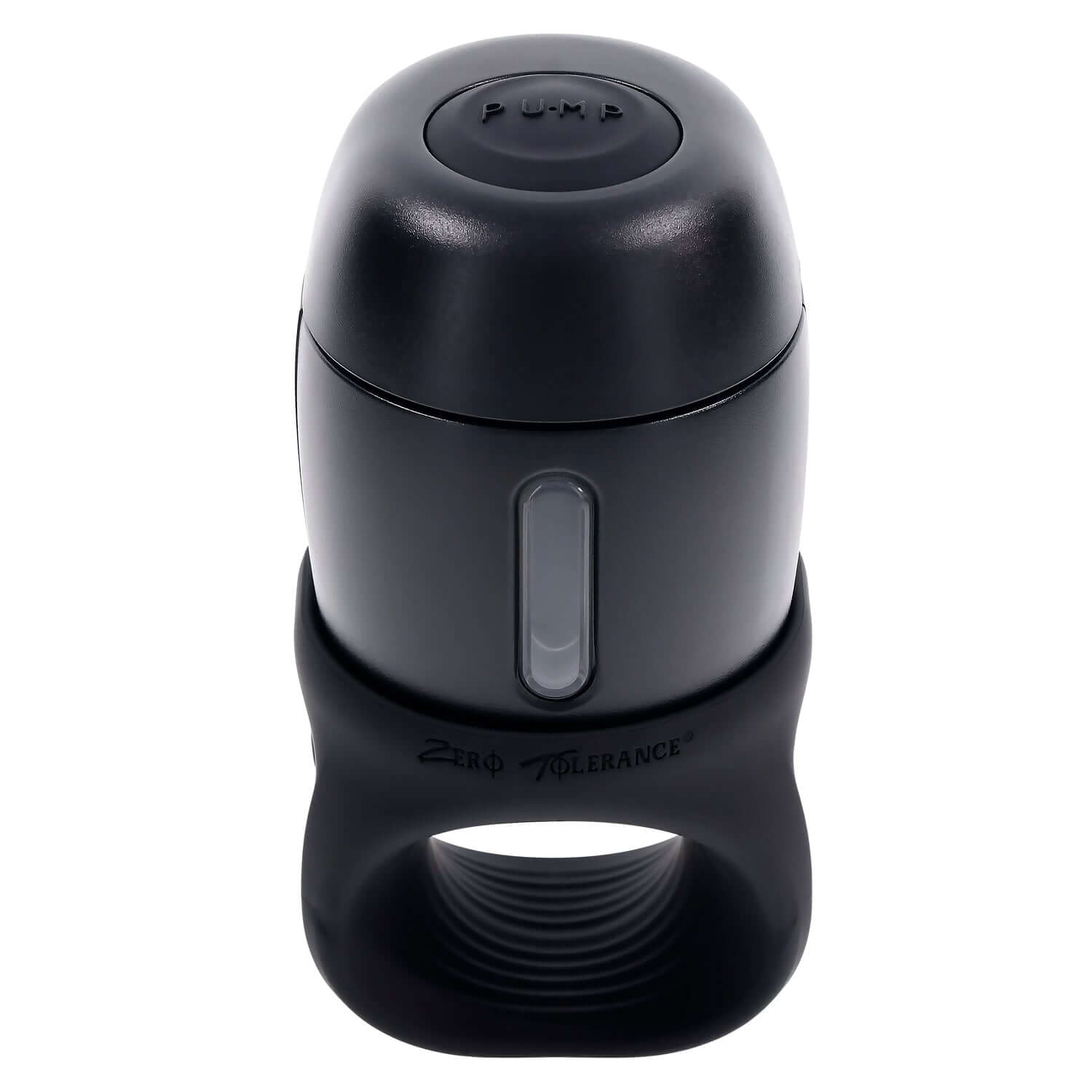 Black USB rechargeable stroker with ergonomic design and ribbed texture for enhanced pleasure and vibrations.