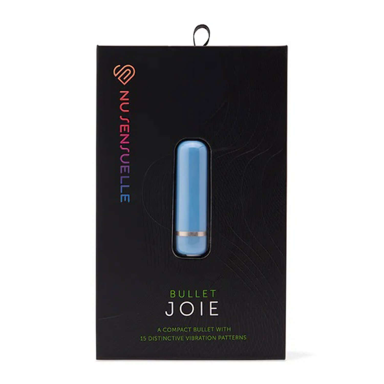 Nu Sensuelle Joie Bullet in blue packaging with 15 vibration patterns, featuring compact and powerful design.