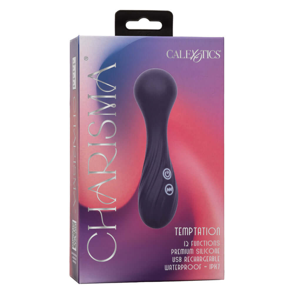 Charisma Temptation Compact Wand Massager in Blue Packaging with 12 Functions, Premium Silicone, USB Rechargeable, Waterproof