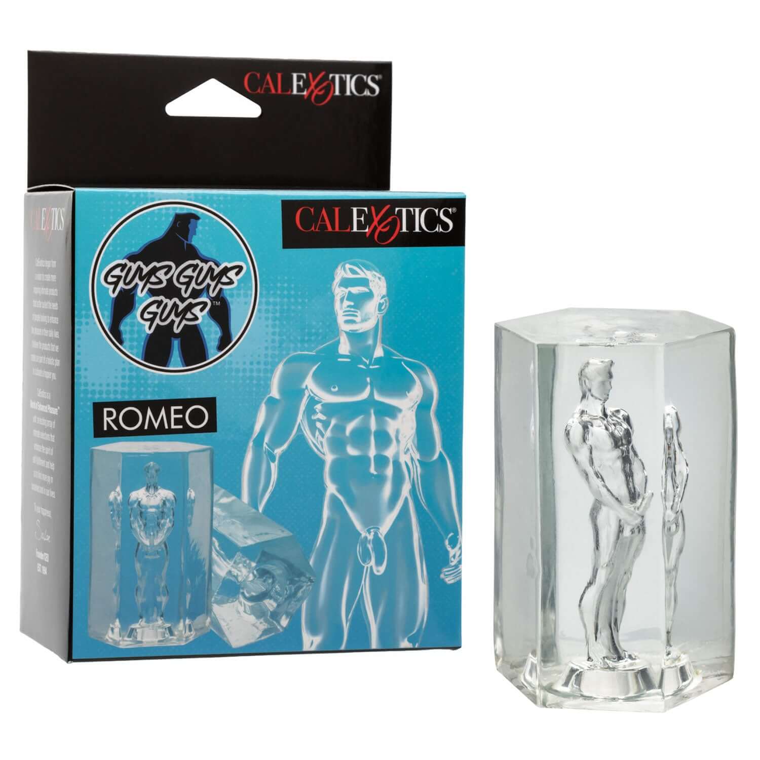 Guys Guys Guys Romeo Sleeve - Clear transparent masturbator packaging and product display.