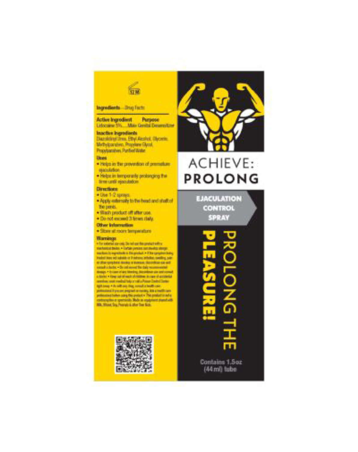 Achieve Prolong Ejaculation Control Spray 1 oz packaging with lidocaine-based formula to extend pleasure.