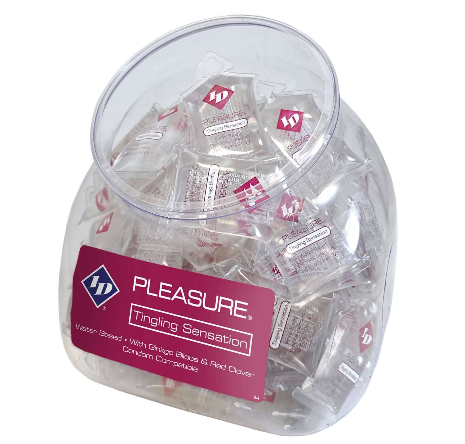 Pleasure 10ml Pillow Jar with 144 Pieces - Water-based Lubricant Packs in a Clear Jar for a Tingling Sensation