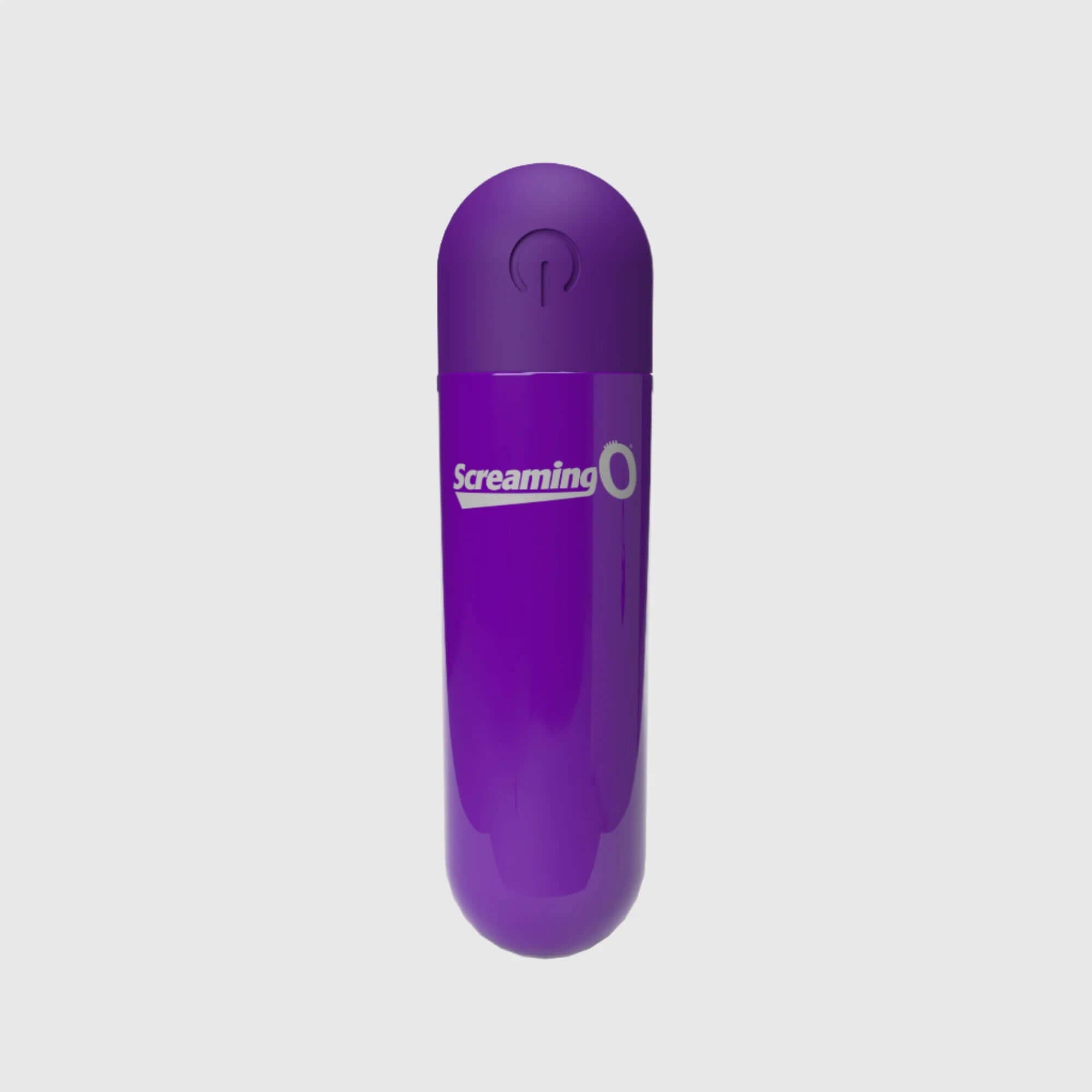 Screaming O Rechargeable Bullet in purple with logo, featuring deep rumbling vibrations and customizable settings for ultimate pleasure.