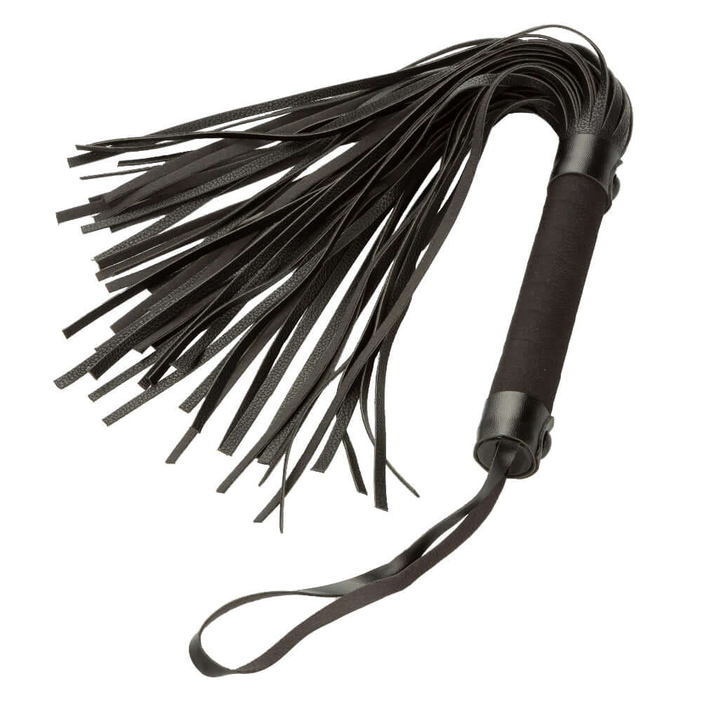 Nocturnal Collection Flogger - Black with sturdy handle and soft teasing tassels for sensory play.