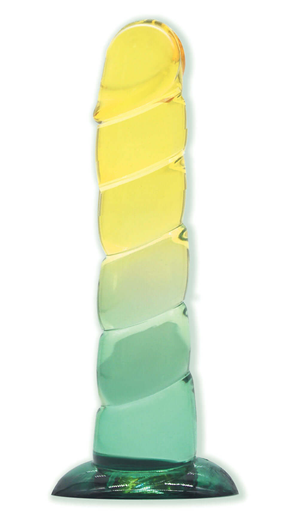 Shades 7.5-Inch Super-Swirl Dildo with Yellow to Mint Fade Anamorphic Design