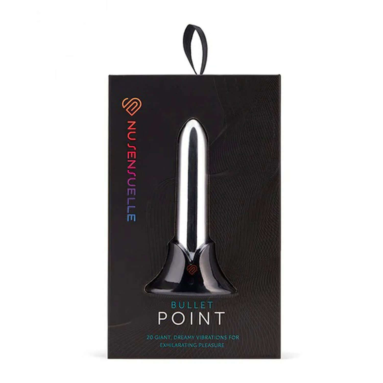 Nu Sensuelle Point Bullet - Silver, sleek packaging with 20 powerful vibrations for ultimate pleasure.