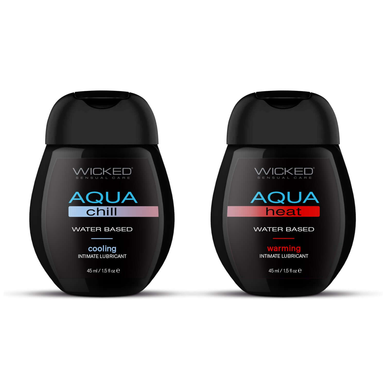 Wicked Sensation Kit featuring Aqua Chill and Aqua Heat water-based intimate lubricants in 1.5 Fl Oz bottles.