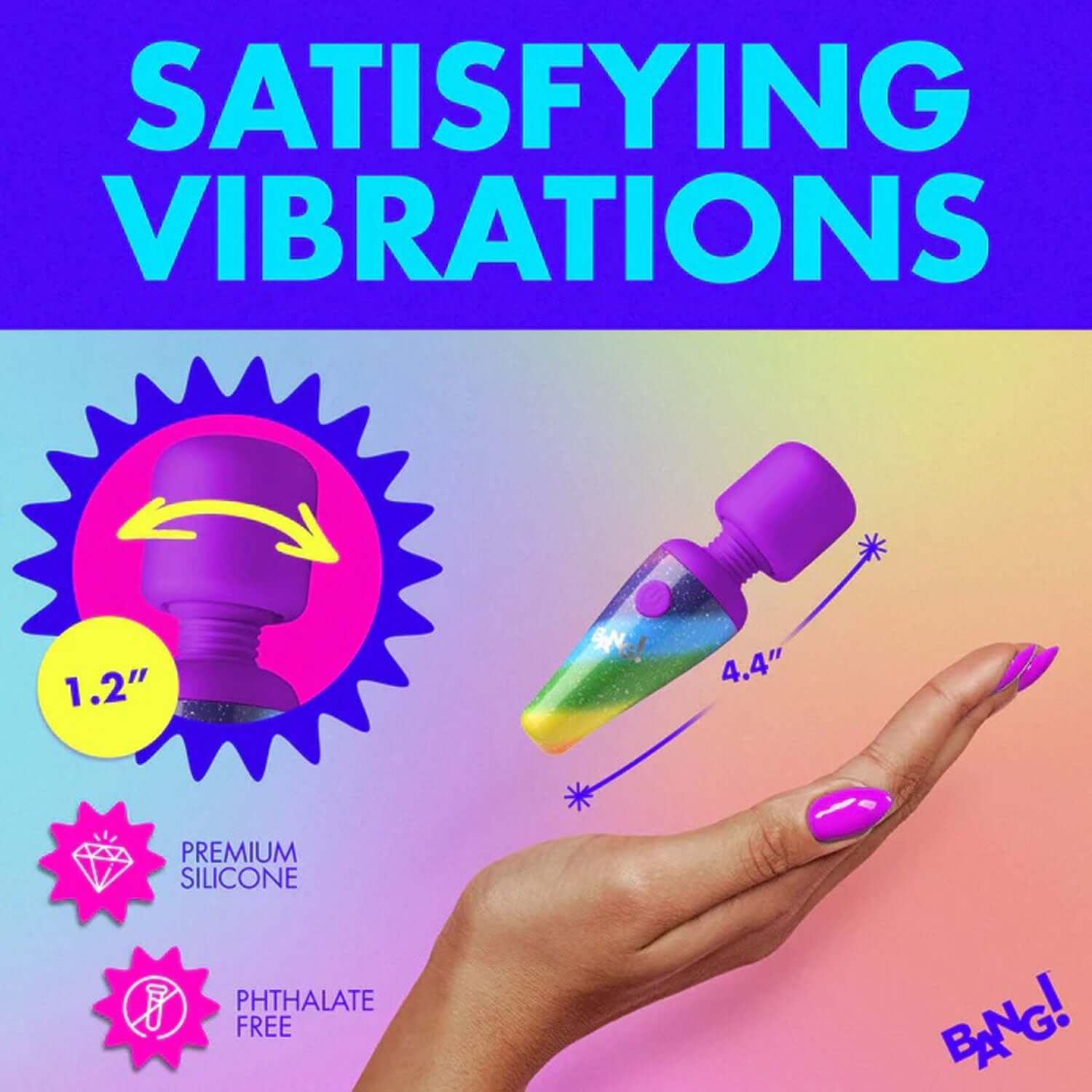 Rainbow Mini Wand Vibrator with 3 Speeds and 7 Vibration Settings - Premium Silicone, Phthalate-Free, Ergonomic Design, 1.2-4.4"