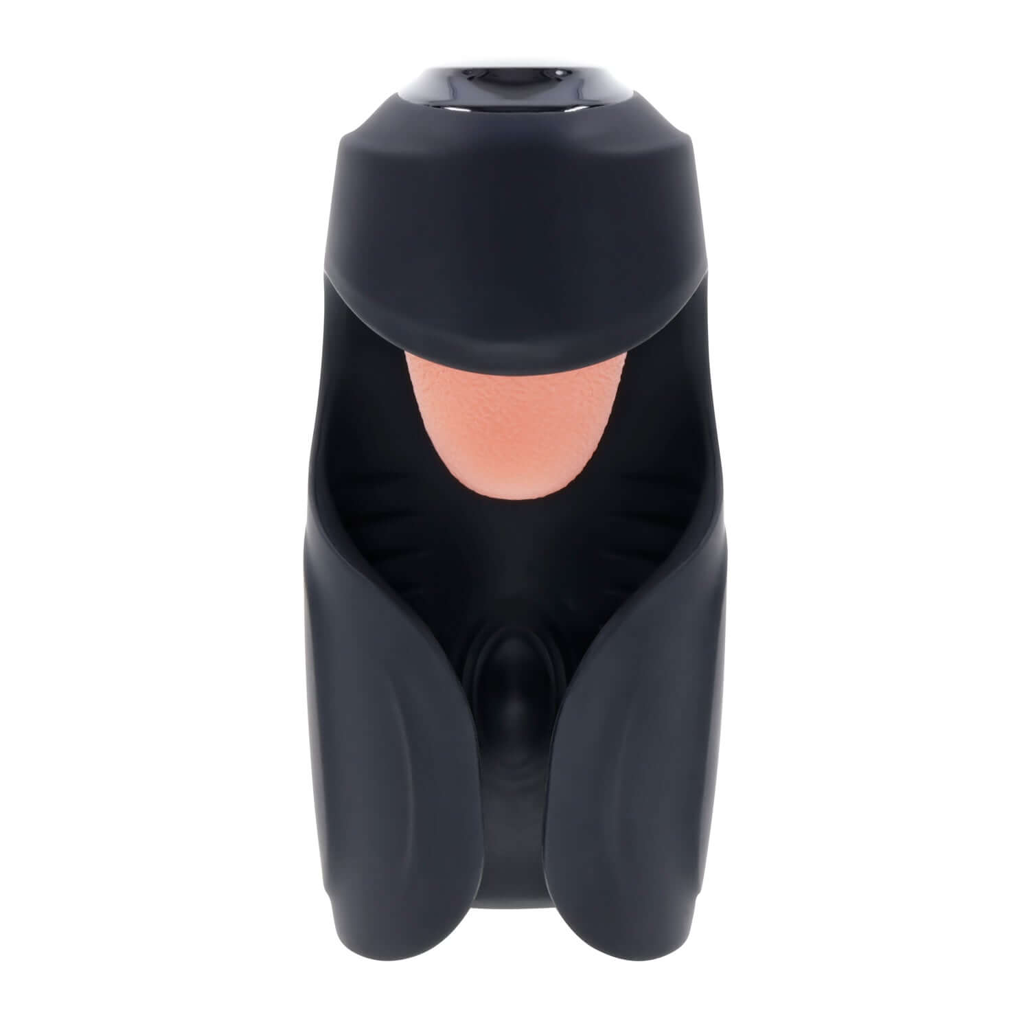 Lick the Tip Tongue Flicking Stroker in black, featuring soft interior and open design for enhanced oral pleasure.