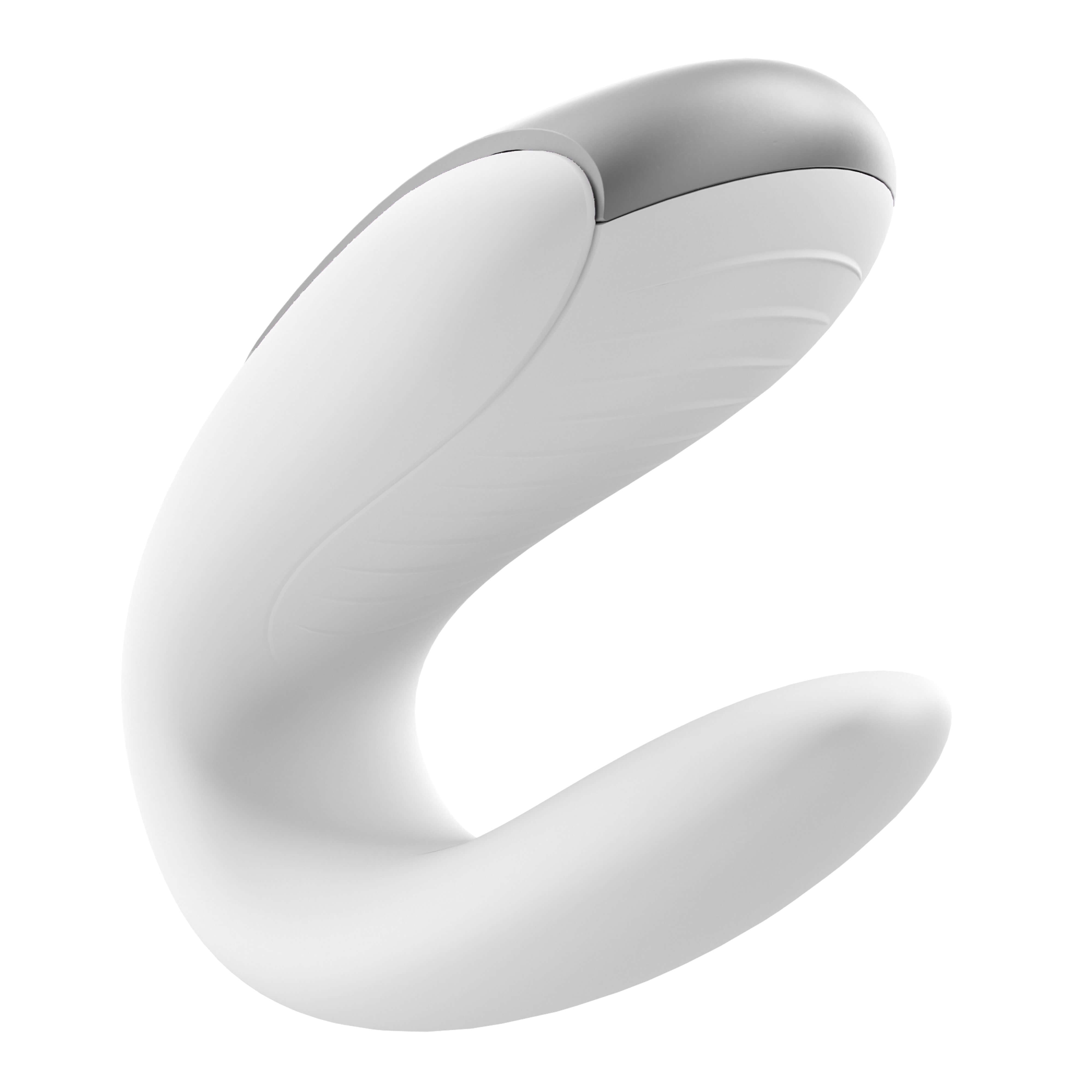 Double Fun Couples Massager in white, U-shaped design for mutual stimulation and app-enabled remote play.