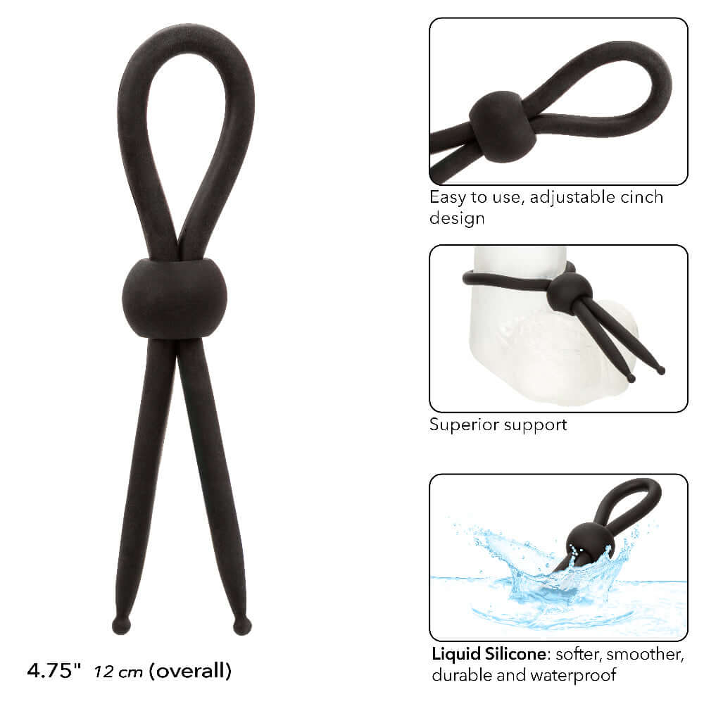 Alpha Liquid Silicone Lasso - Black with adjustable cinch design, providing superior support and crafted from softer, smoother, waterproof silicone