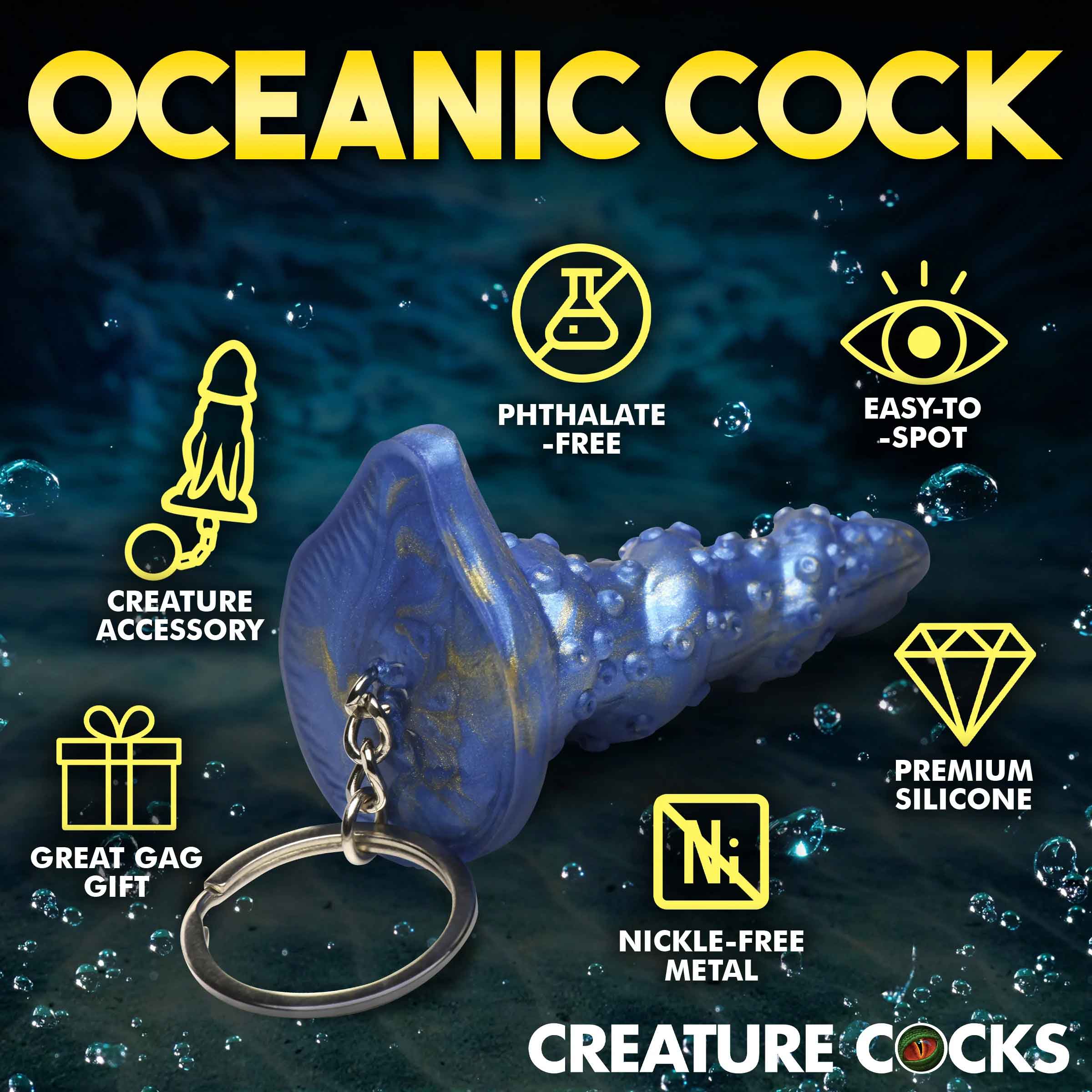 Lord Kraken blue keychain by Creature Cocks with premium silicone, nickel-free metal, phthalate-free, creature accessory, gag gift.