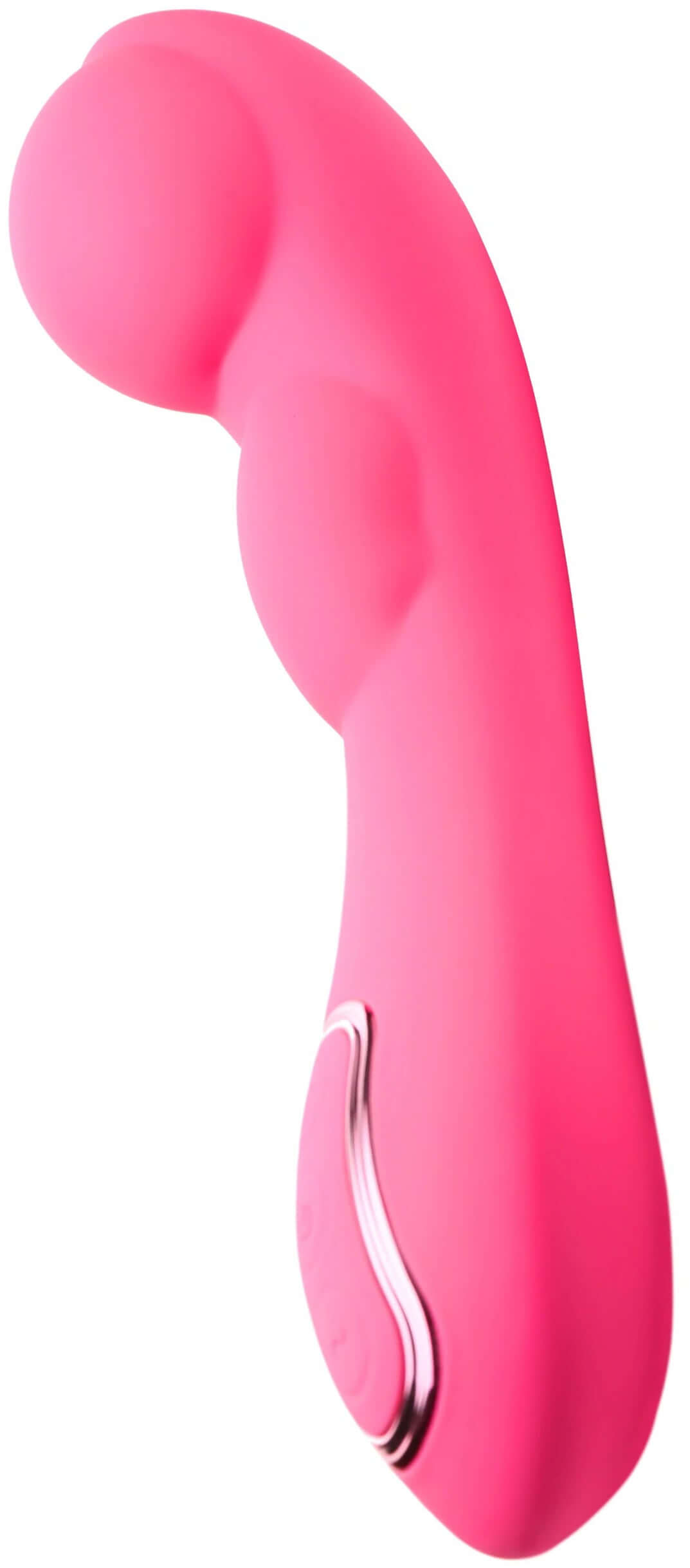 Extreme-G inflating G-spot silicone vibrator in pink color with curved shaft and two inflatable bulbs for targeted stimulation.