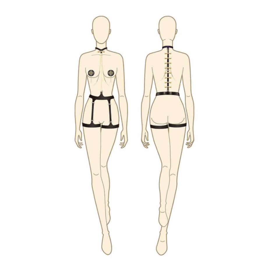 Elegant illustration of the UPKO Butterfly Effect 7-piece Luxury Bondage Set, highlighting trendy BDSM lingerie design.