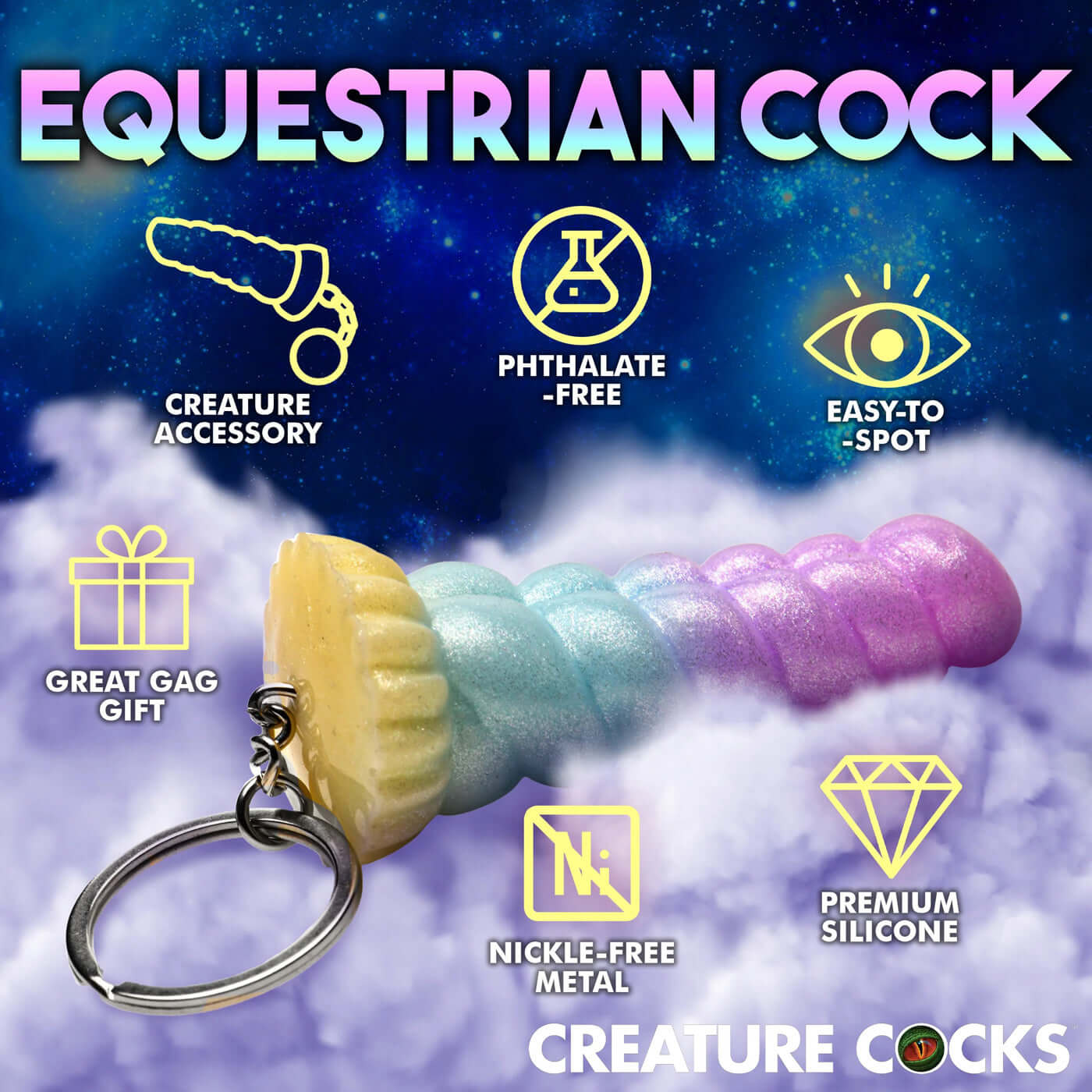 Mystique Unicorn Keychain pastel colored creature accessory, great gag gift, premium silicone, phthalate-free, nickel-free metal