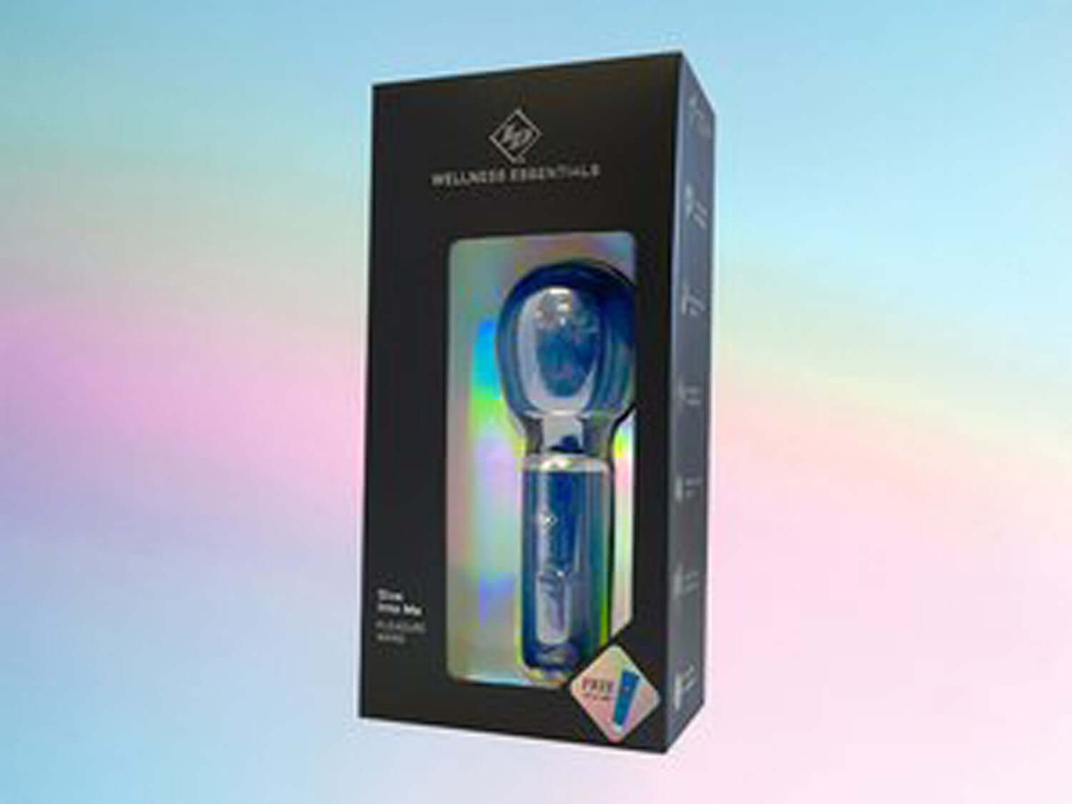 Give Into Me Pleasure Wand in blue packaging, showcasing ergonomic design and powerful features for ultimate relaxation.