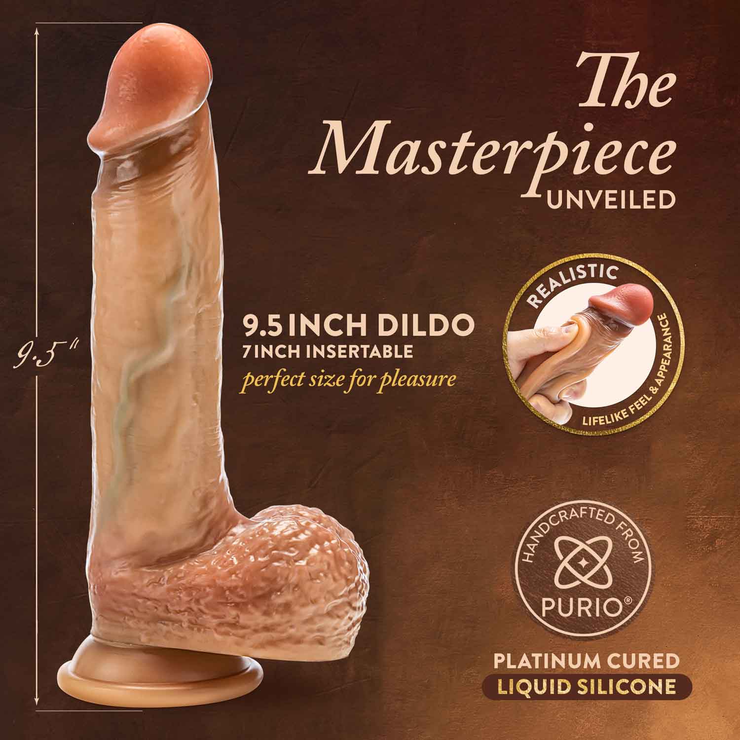 9.5 inch realistic sliding foreskin dildo with squeezable balls, handcrafted with dual density technology, Renaissance Raphael product.