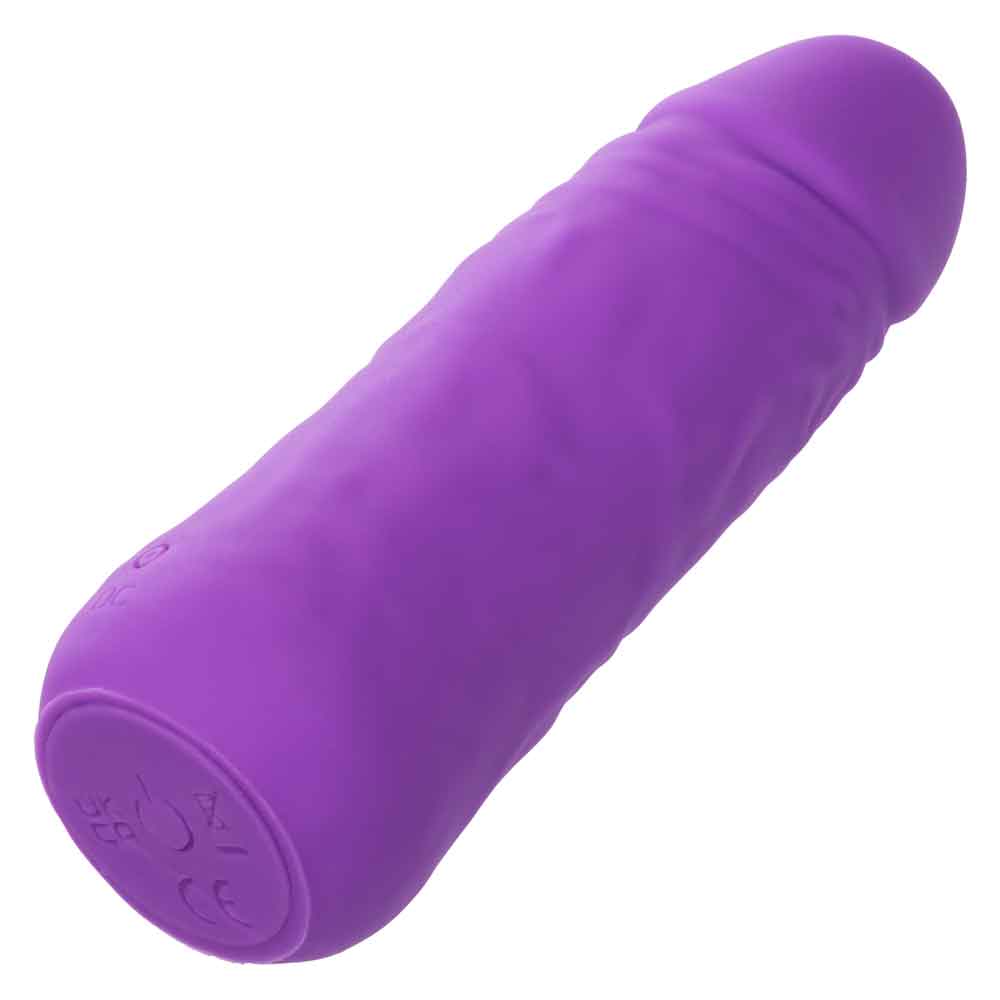 Purple mini vibrating studs dildo with life-like design and 10 functions of vibration, pulsation, and escalation for intense pleasure.