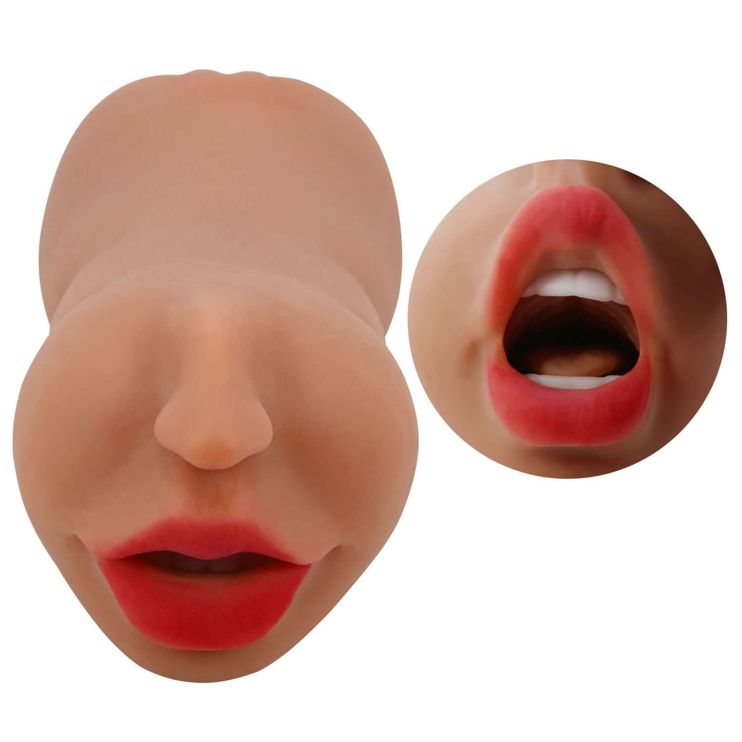 Realistic Zoey Mouth Masturbator Sleeve in brown with detailed lips and opening for enhanced pleasure.