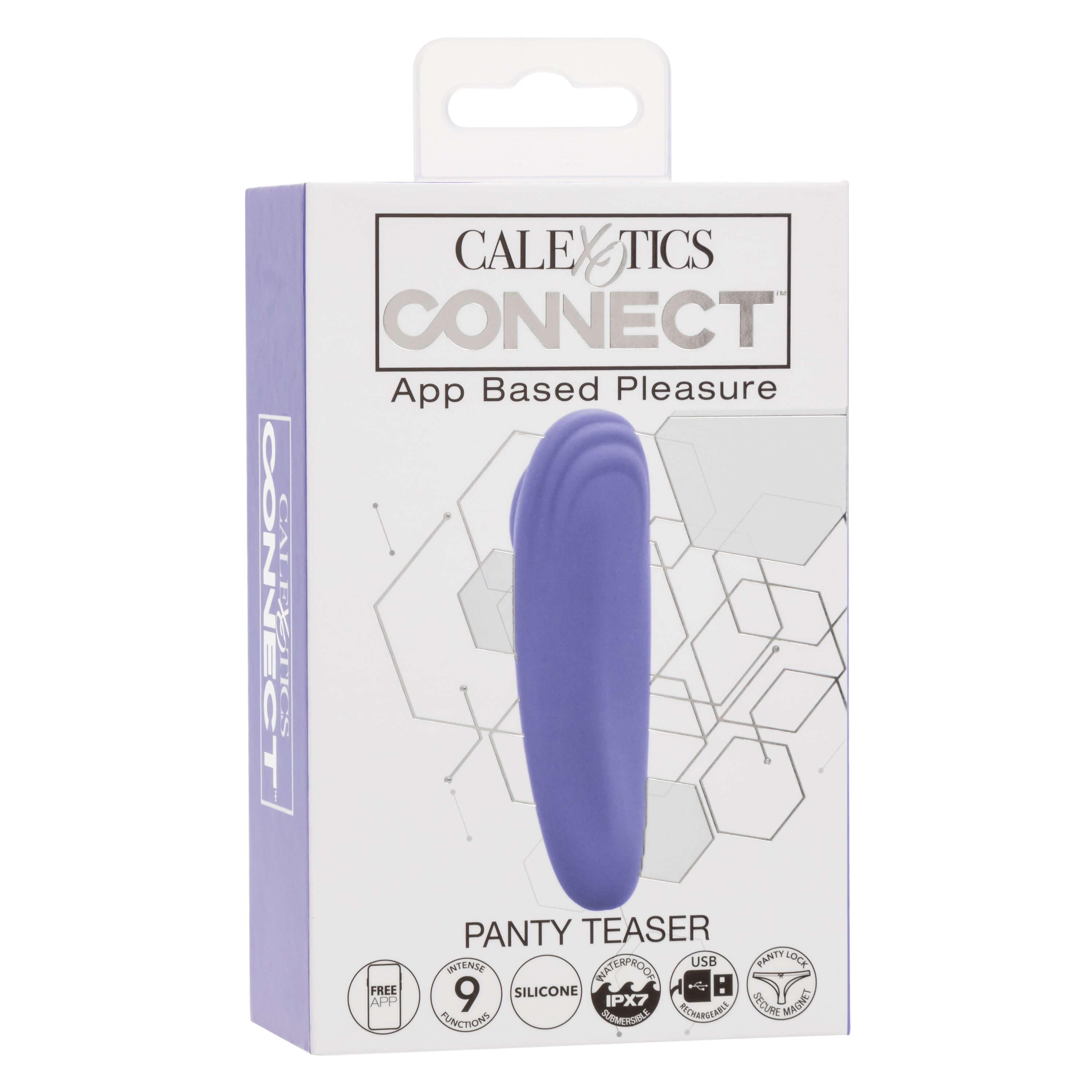 Calexotics Connect Panty Teaser - Periwinkle in packaging. App-based pleasure device for intimate moments.